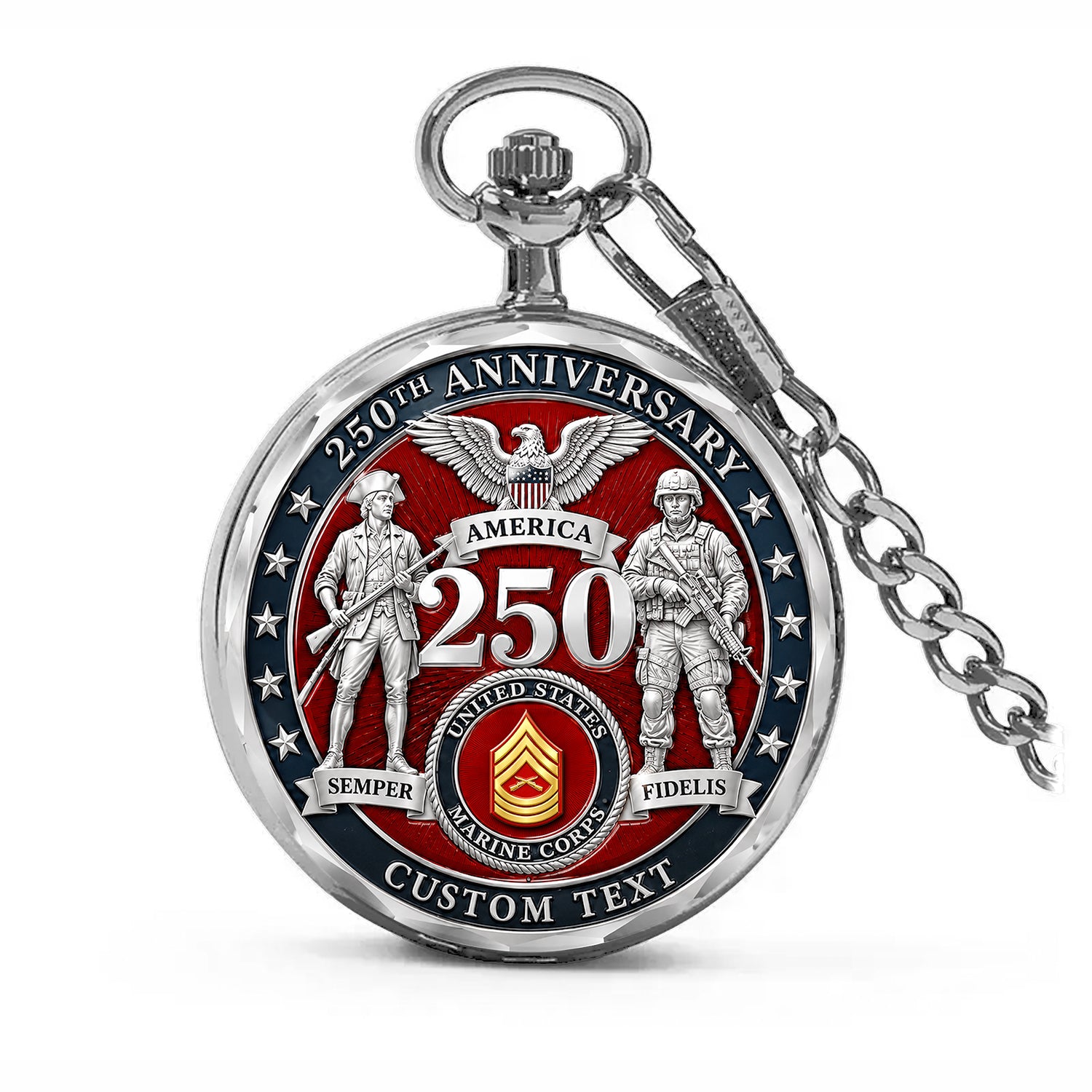 USMC Veteran Pocket Watch Custom Name Rank Keepsake