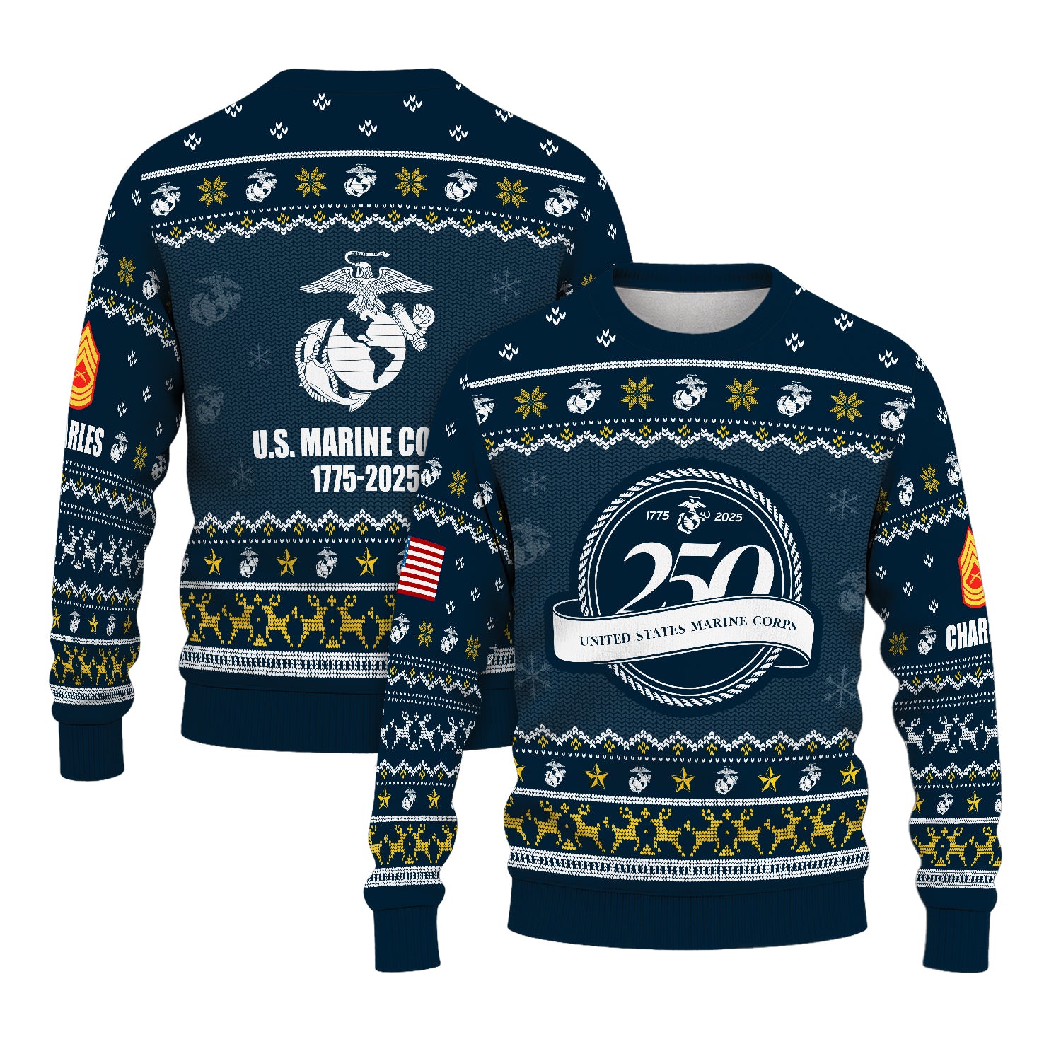 Custom Ranks And Text USMC Ugly Christmas Sweater for Women Men JUST02