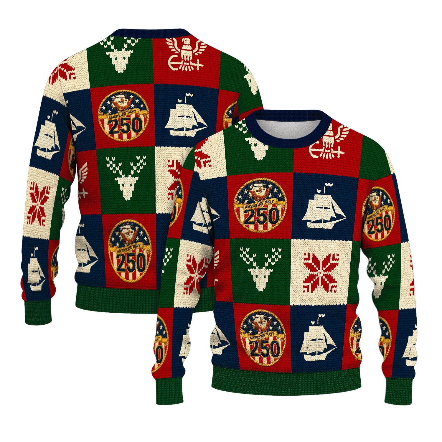 US Navy 250 America Christmas Ugly Sweater