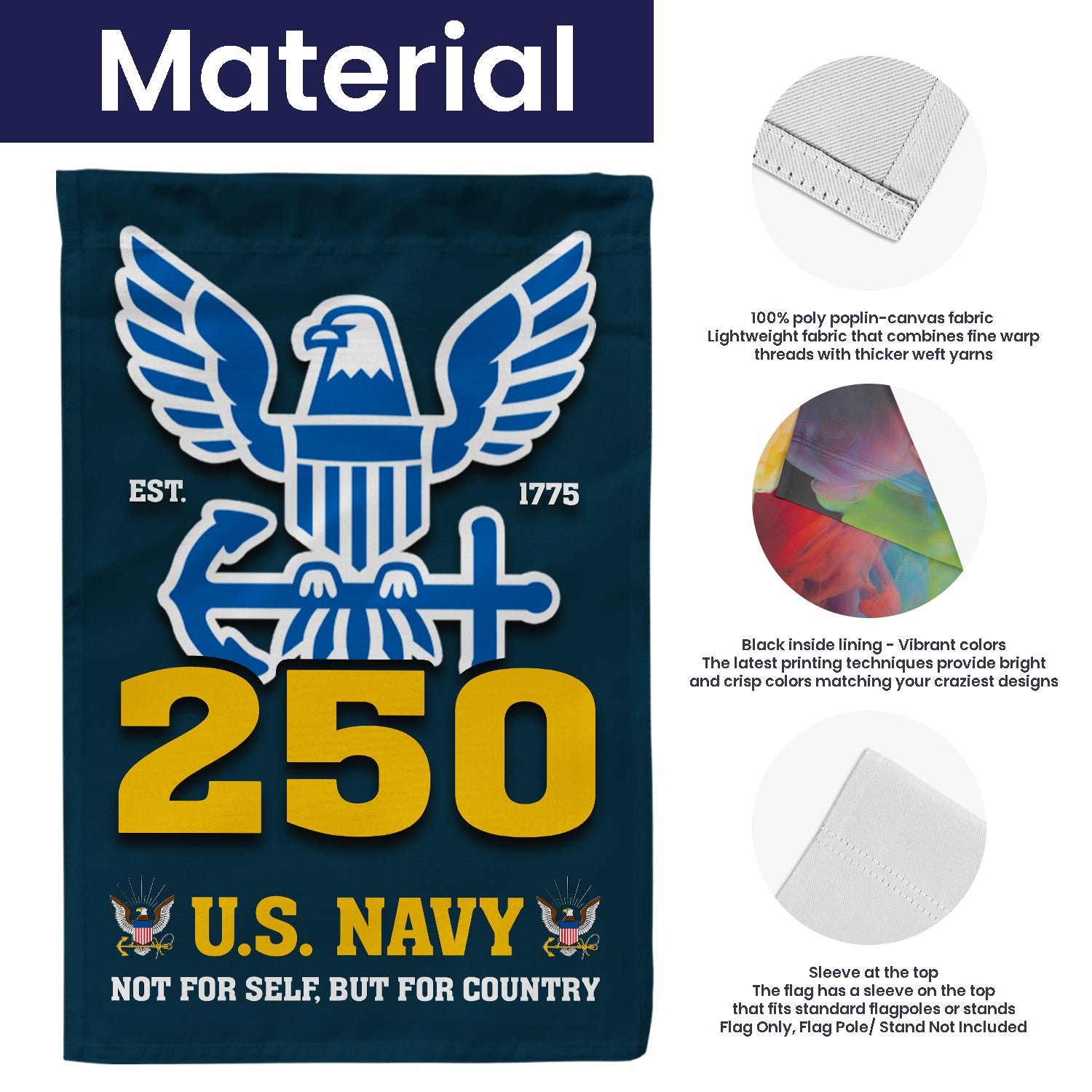 US Navy Est 1775 Not For Self, But For Country Garden Flag Twin-Side Printing