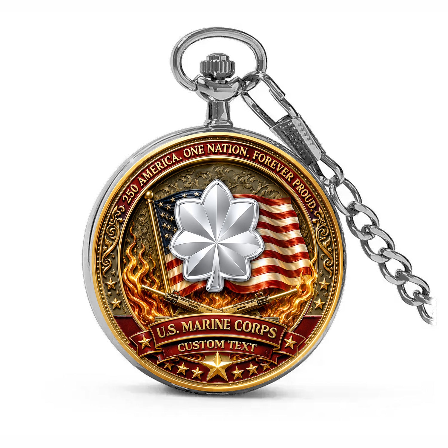 USMC Pocket Watch Personalized Rank and Text Gift
