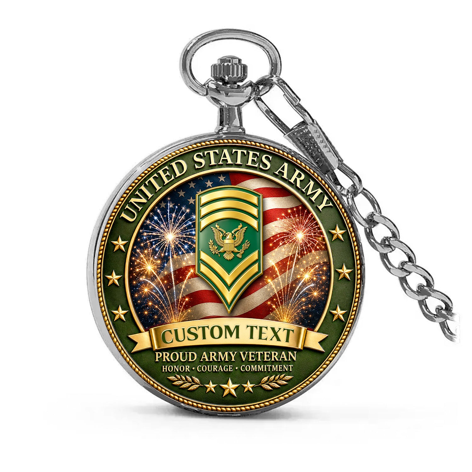 US Army Veteran Pocket Watch Personalized Name Rank 1775-2025 Gift