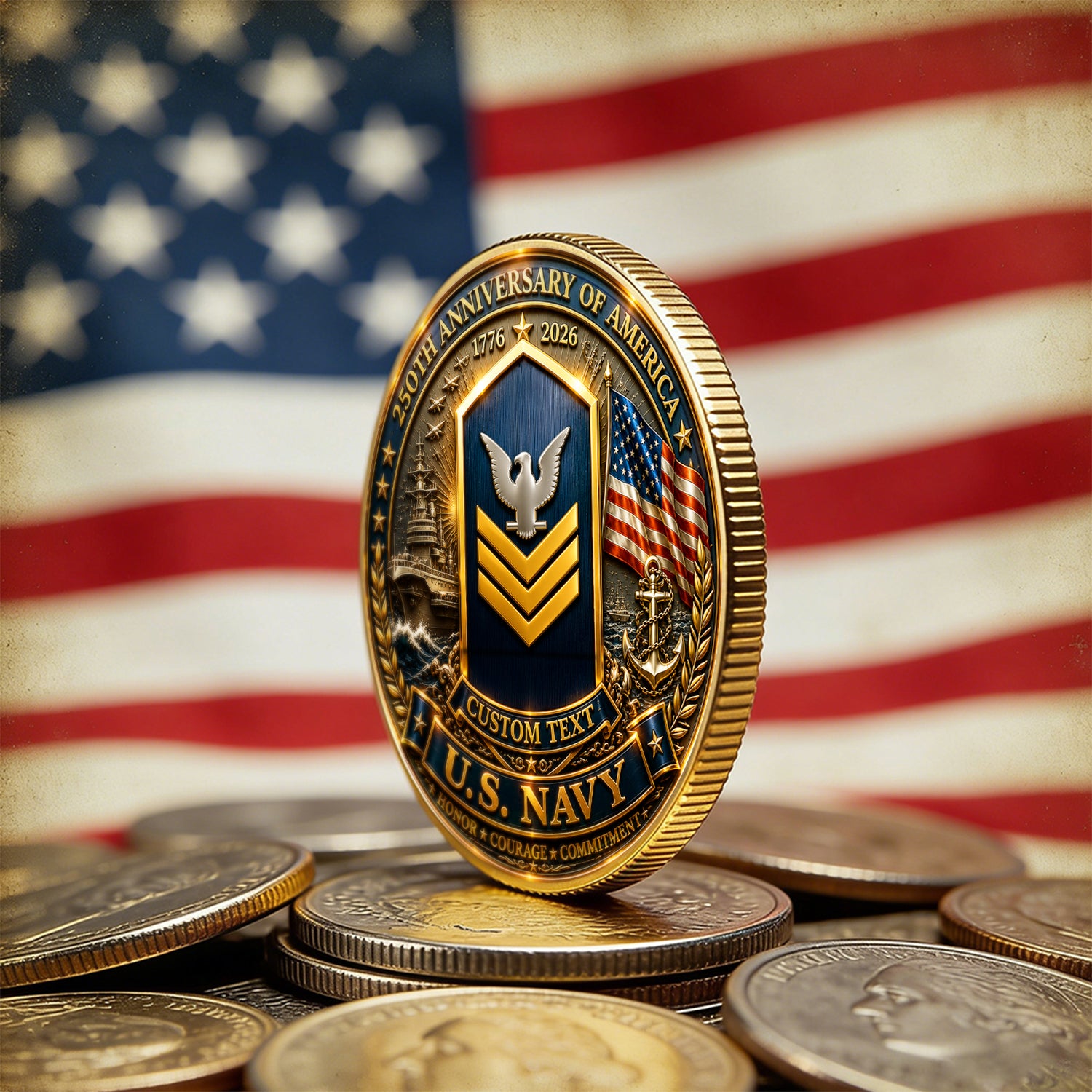 U.S. Navy Military Coin Personalized Text And Rank