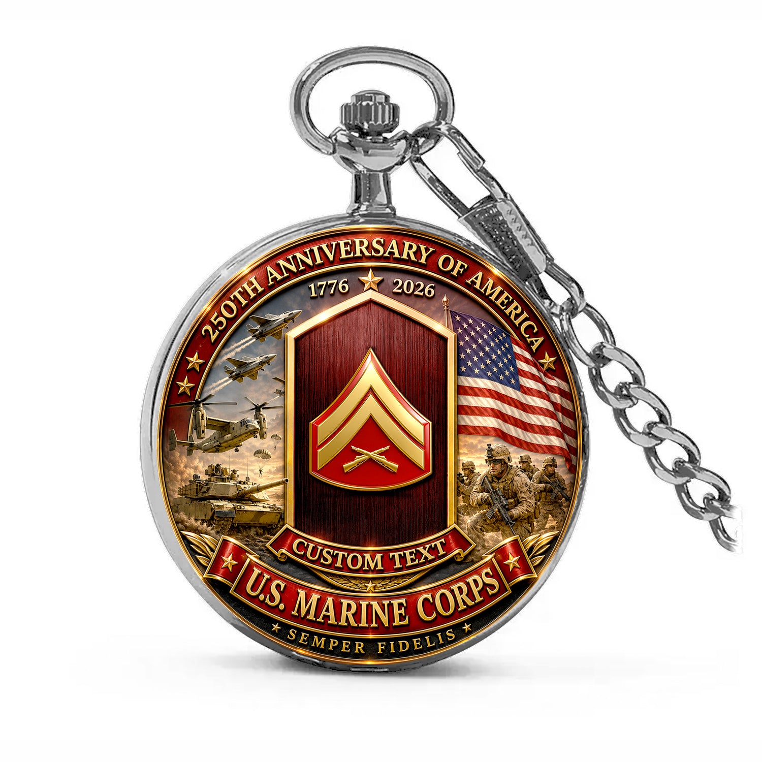 Personalized Marine Corps Rank Pocket Watch Veteran Gift