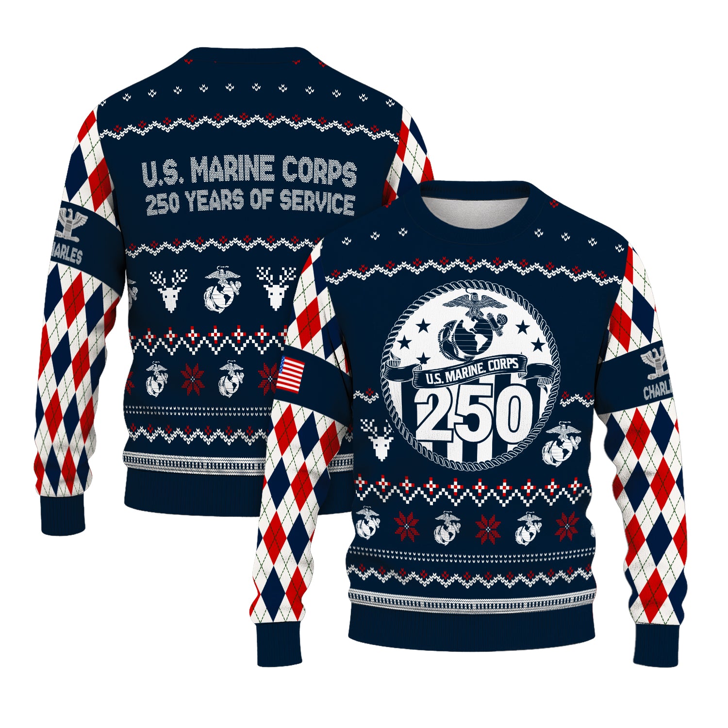 Custom Ranks And Text USMC Ugly Christmas Sweater for Women Men JUST05