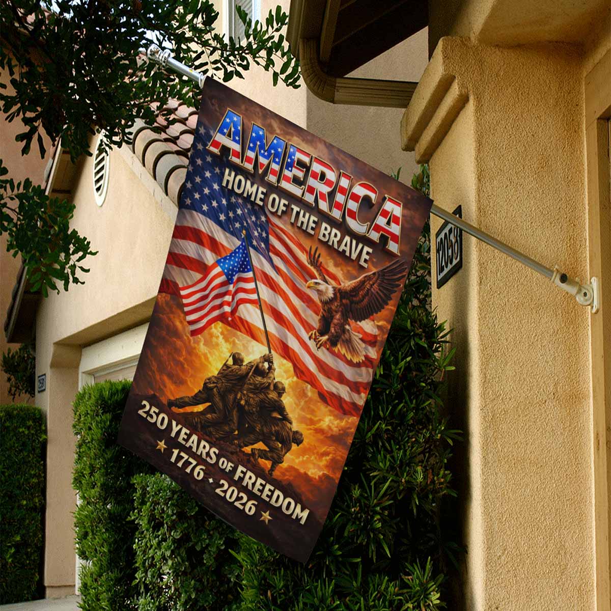 America 250 Home of the Brave House Flag – 1776–2026 Patriotic Freedom Banner