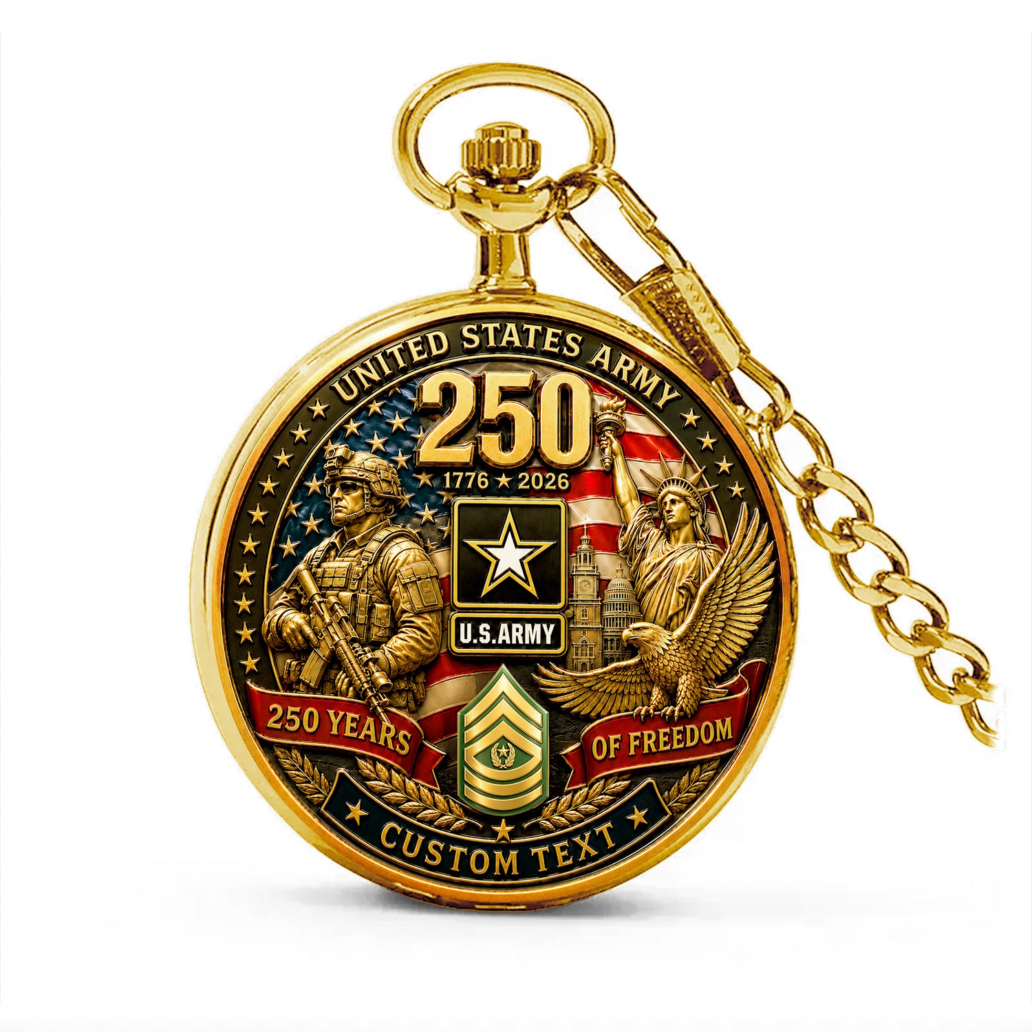 Personalized US Army Rank Name Pocket Watch for Him