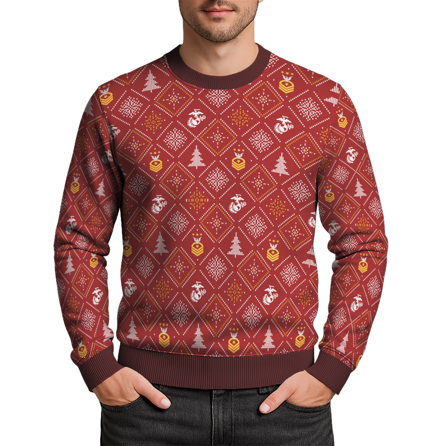 Custom Ranks USMC Ugly Christmas Sweater for Women Men TUST03