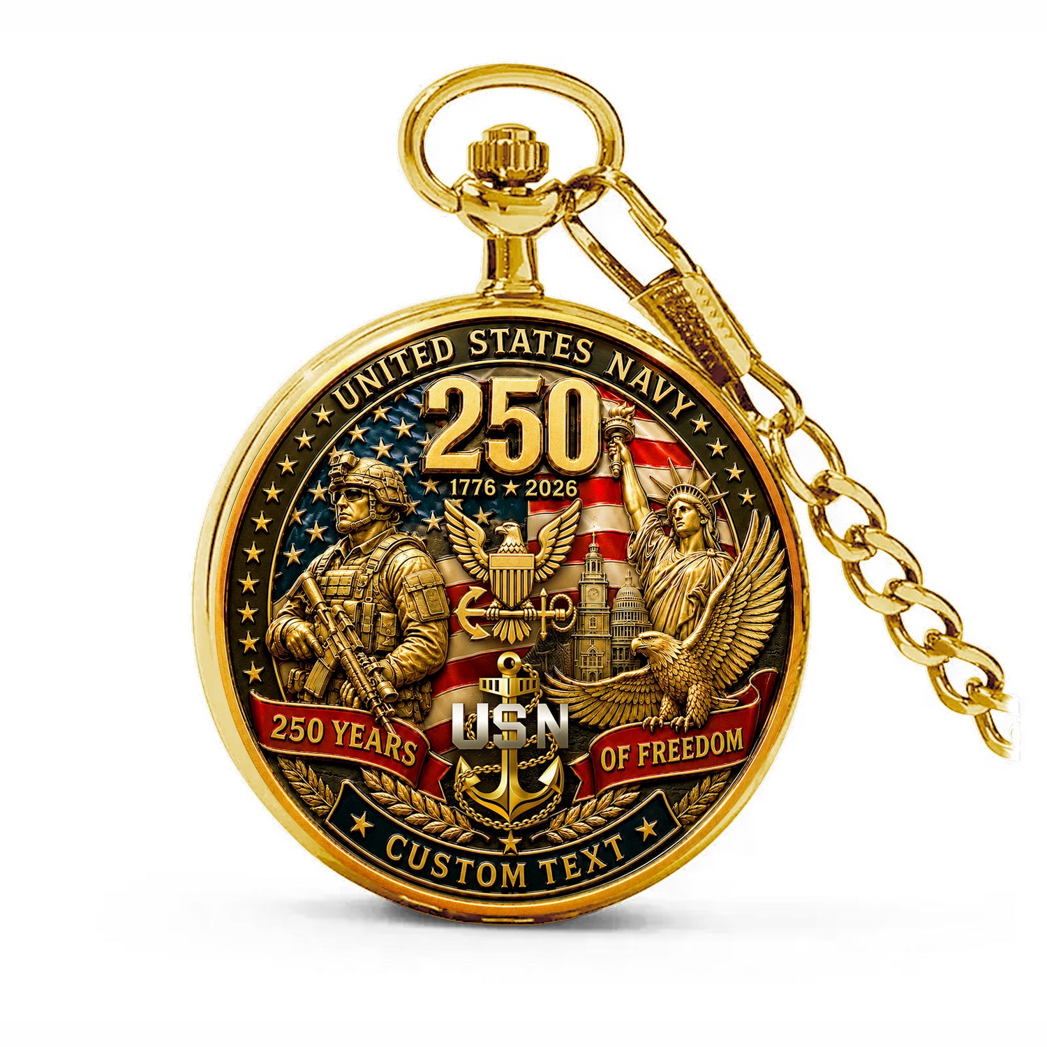 Personalized US Navy Chief Gift Pocket Watch Custom Rank