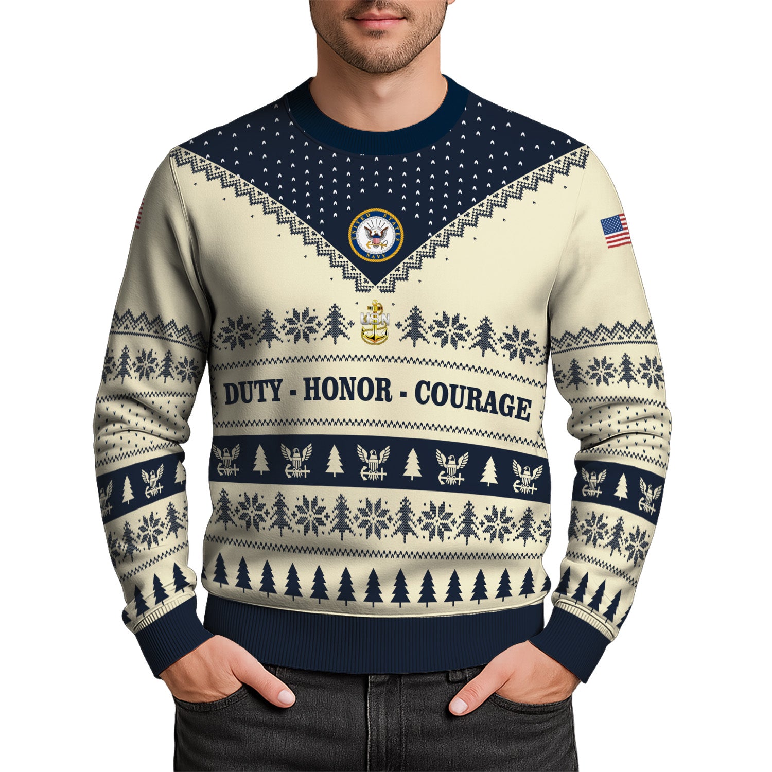 Custom Ranks US Navy Ugly Christmas Sweater for Women Men TUST05