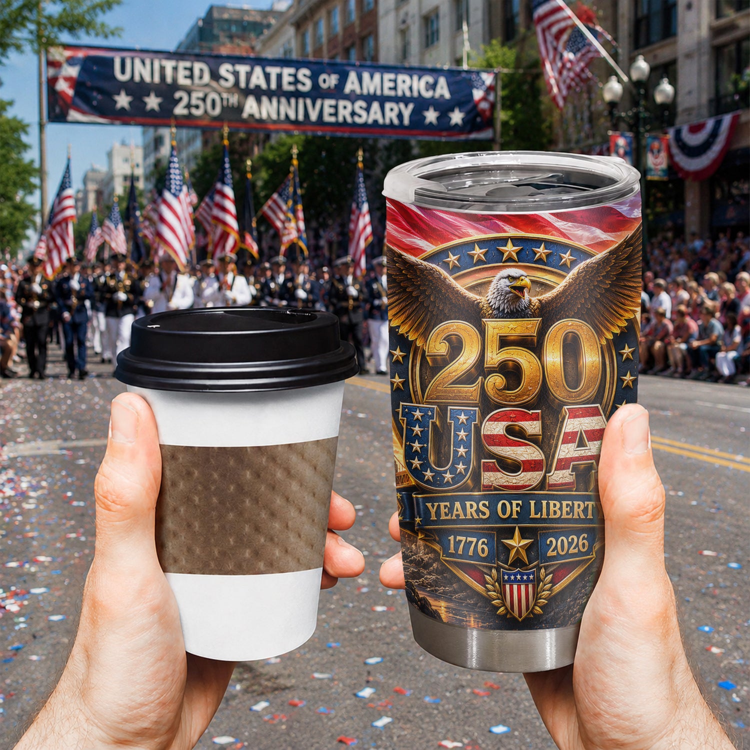 USA 250 Years of Liberty 20oz Tumbler Patriotic Eagle Gift