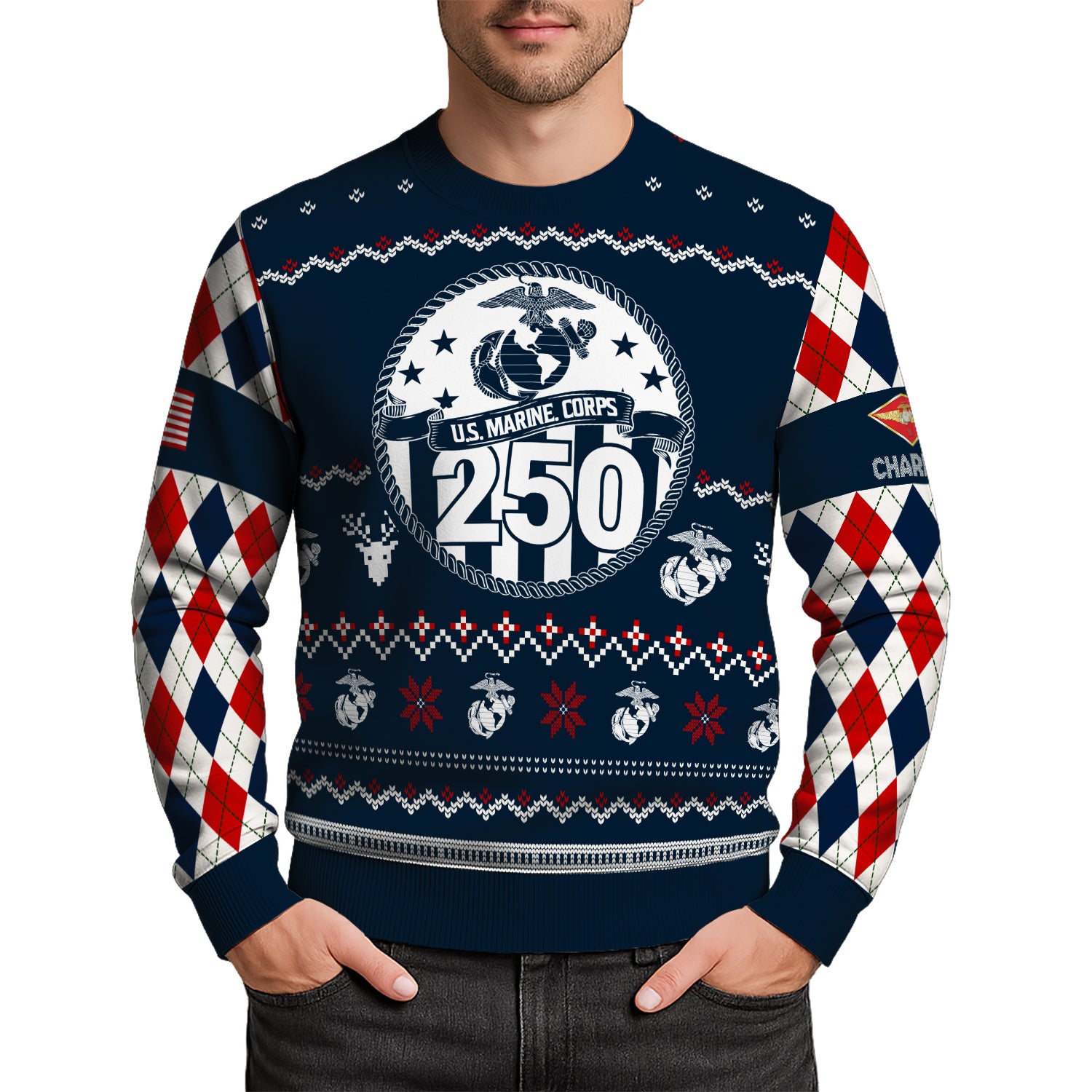 Custom Ranks And Text USMC Ugly Christmas Sweater for Women Men JUST05