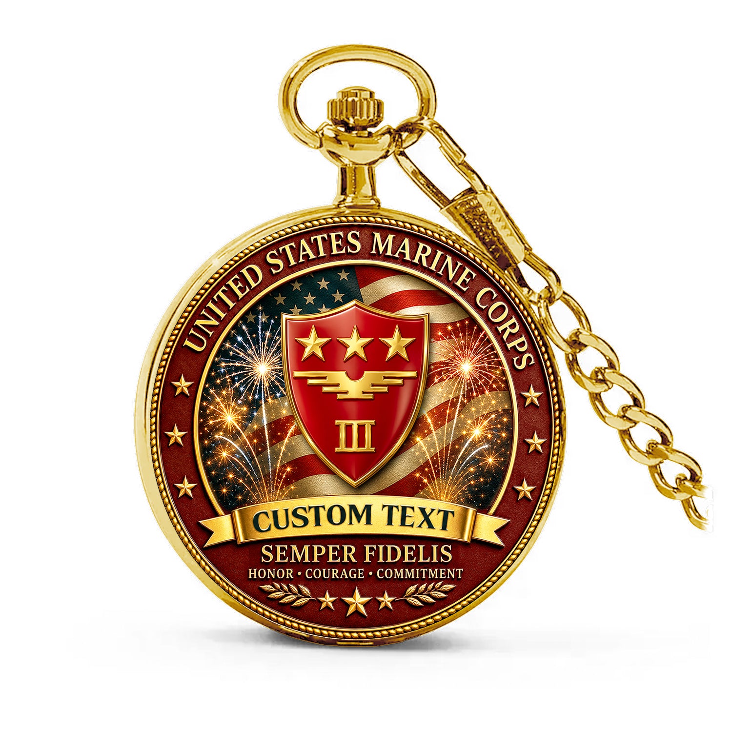 USMC Semper Fi Pocket Watch Custom Rank Name Gift