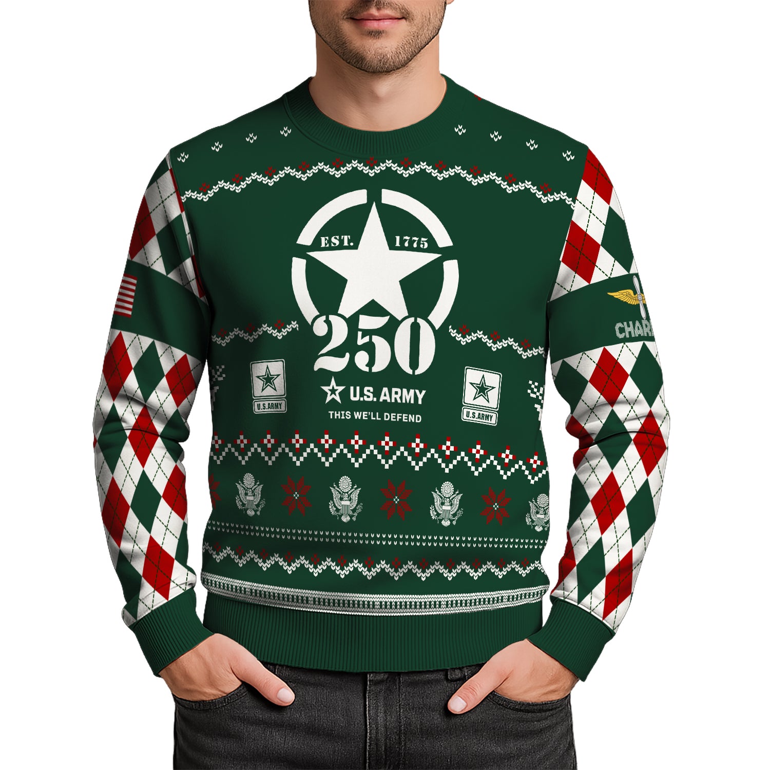 Custom Ranks And Text US Army Ugly Christmas Sweater for Women Men JUST05