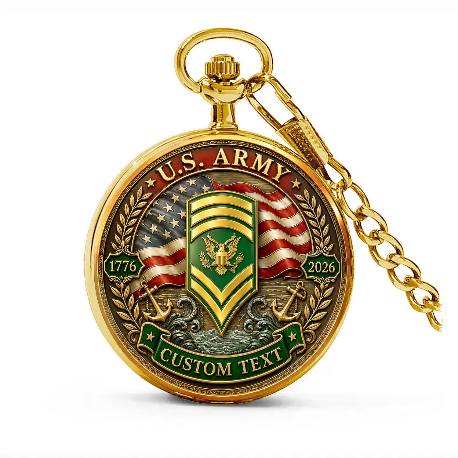Army Veteran Gift Pocket Watch Personalized Rank Name