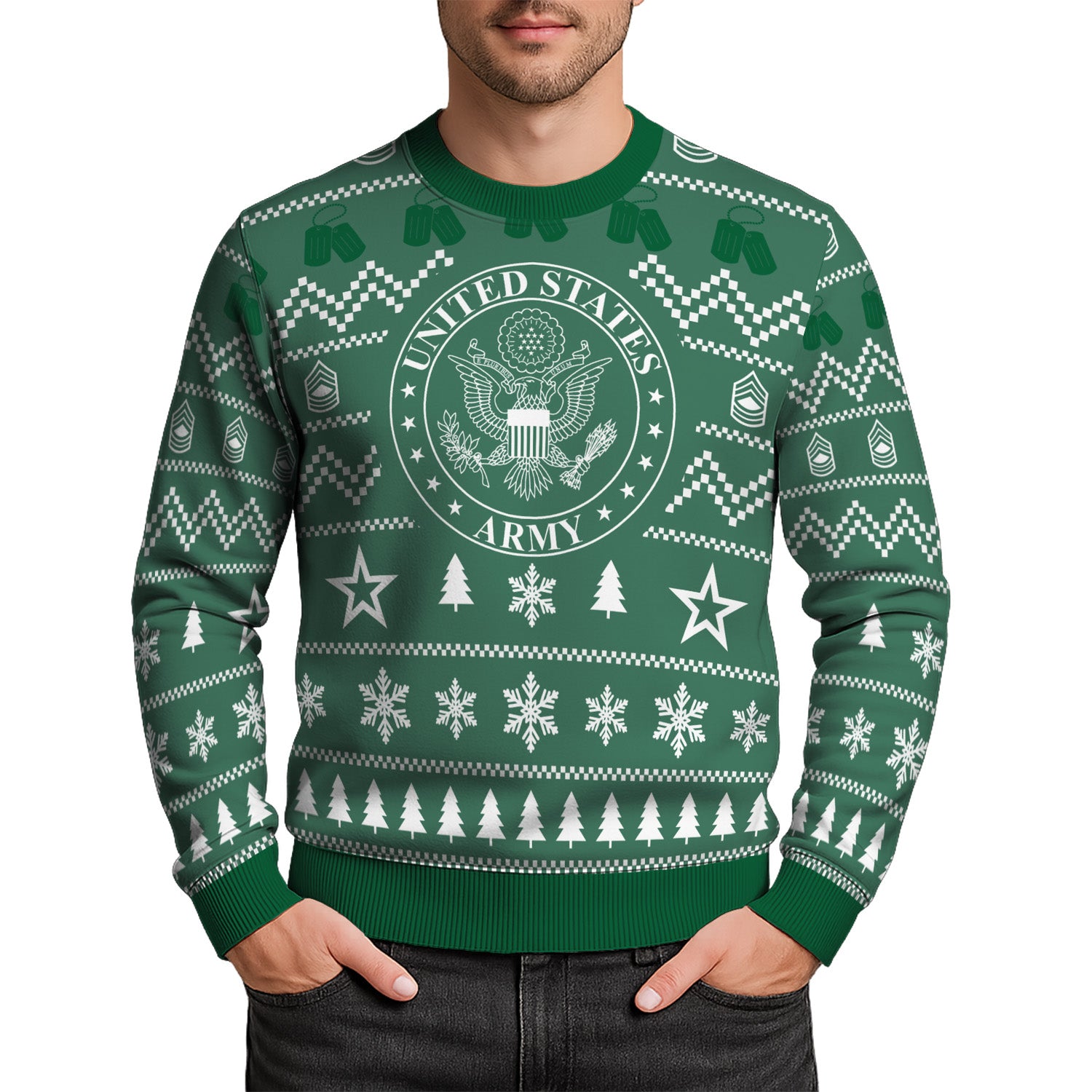 Custom Ranks US Army Ugly Christmas Sweater for Women Men TUST01