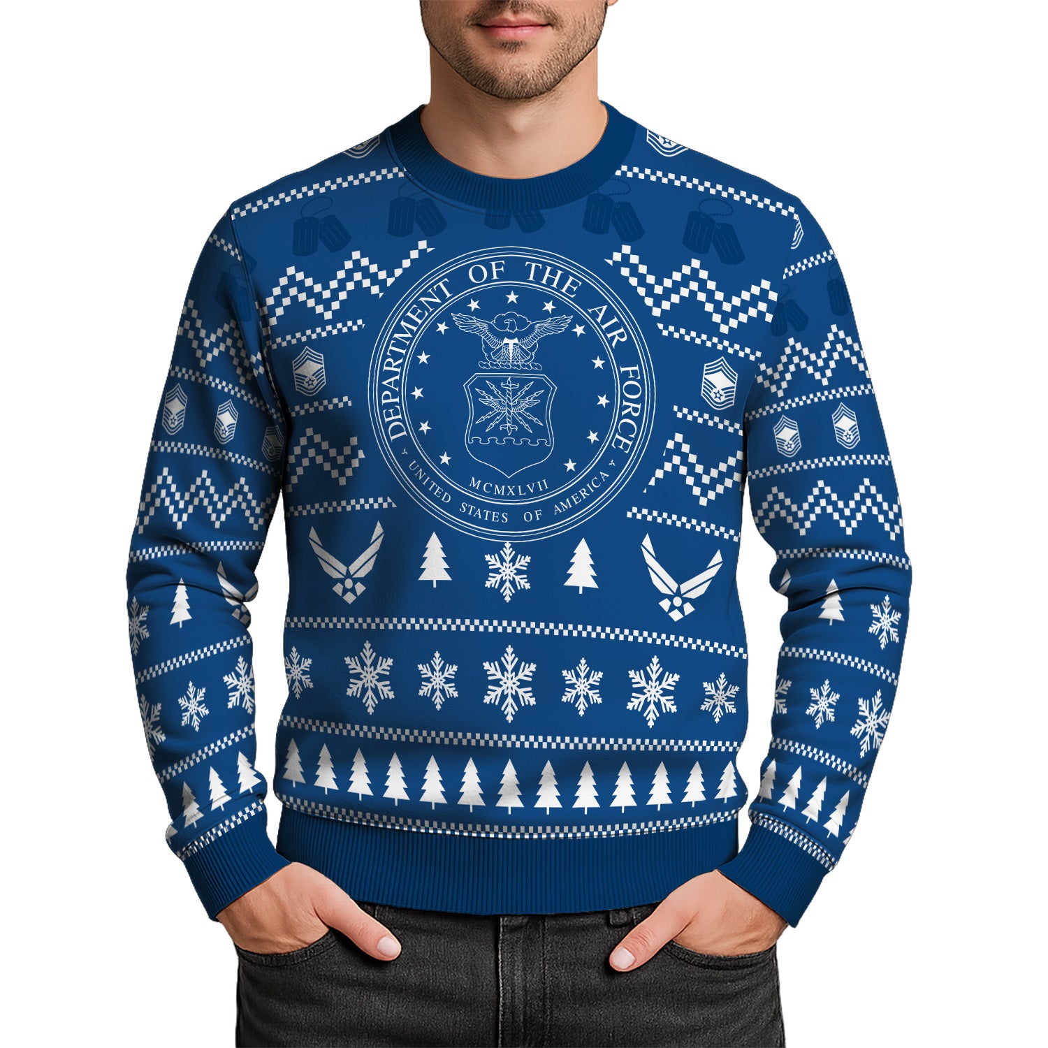 Custom Ranks US Air Force Ugly Christmas Sweater for Women Men TUST01