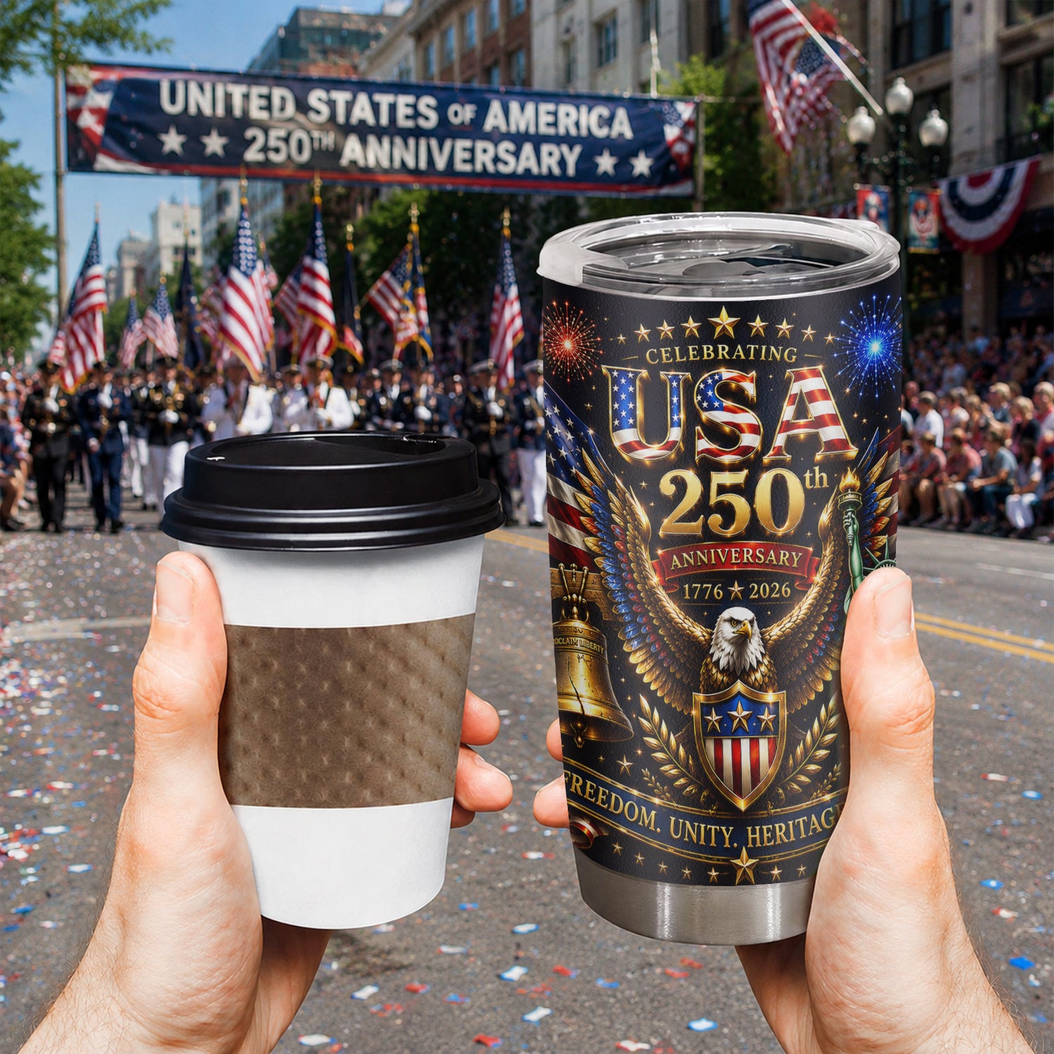 USA 250th Anniversary Eagle Liberty Bell 20oz Tumbler Gift