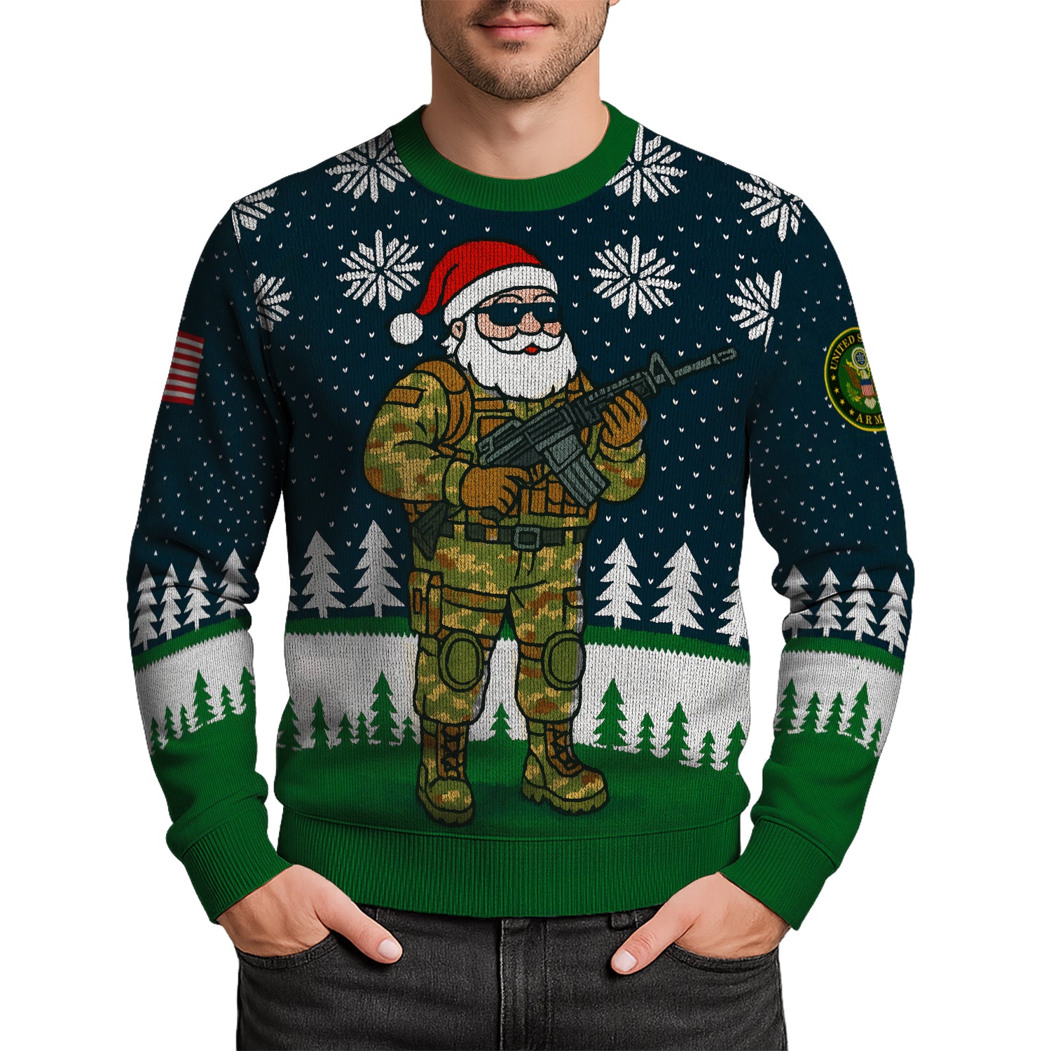 US Army Santa Cloud Christmas Ugly Christmas Sweater
