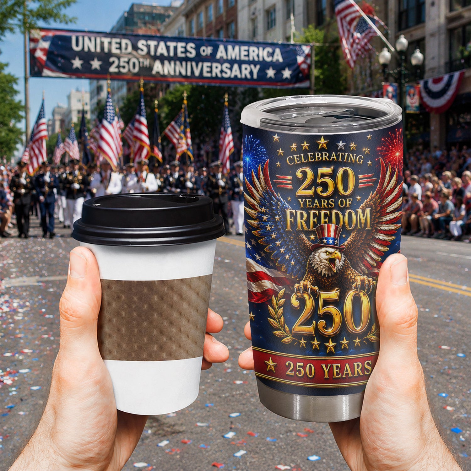 America 250 Years of Freedom Eagle 20oz Tumbler Patriotic Gift
