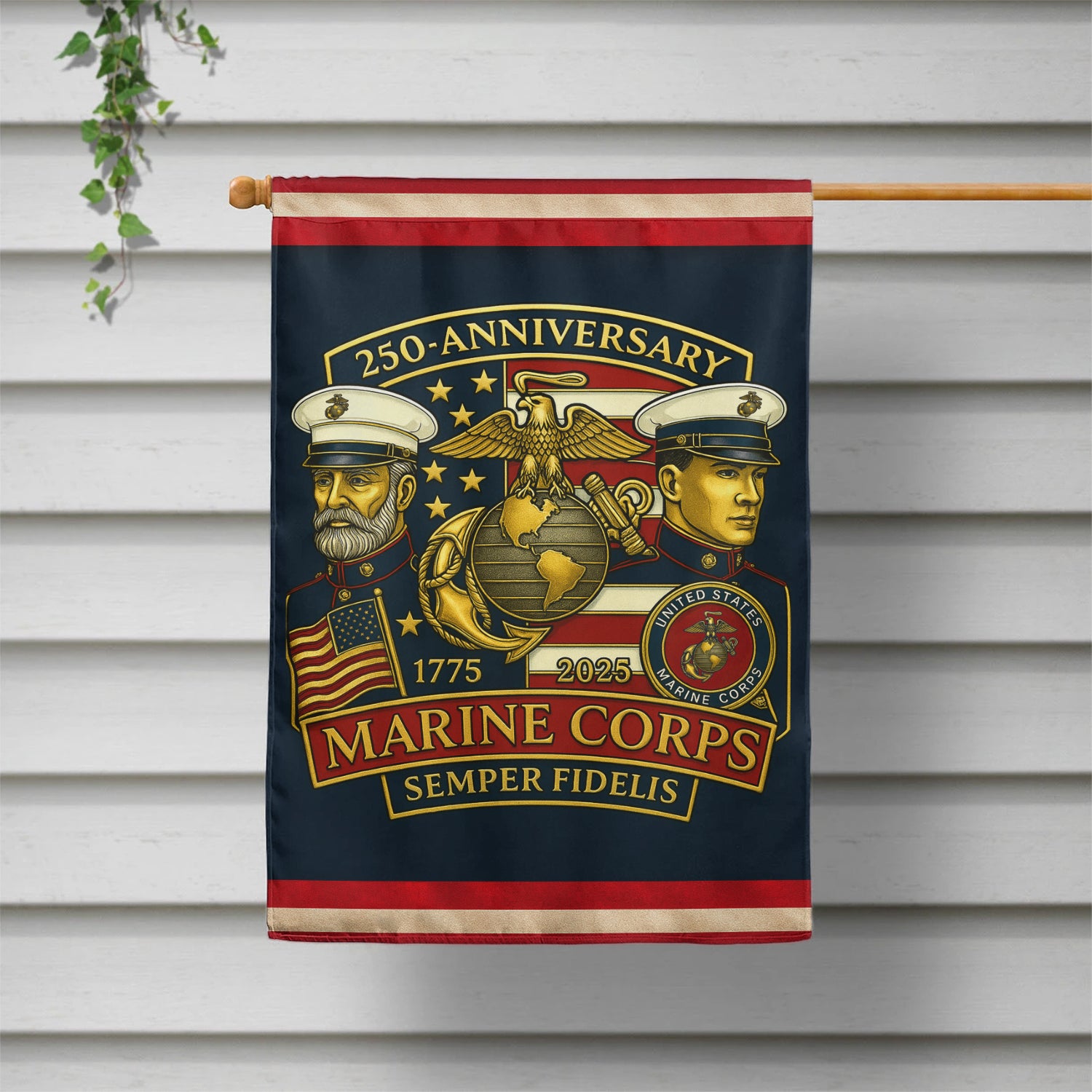 MARlNE 250th Anniversary House Flag 28" x 40" Twin-Side Printing