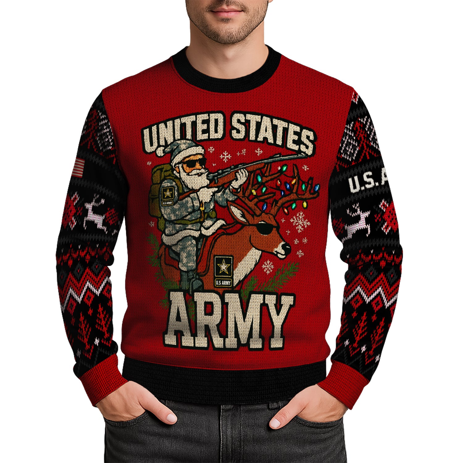 US Army Santa Cloud Soldier Ugly Christmas Sweater