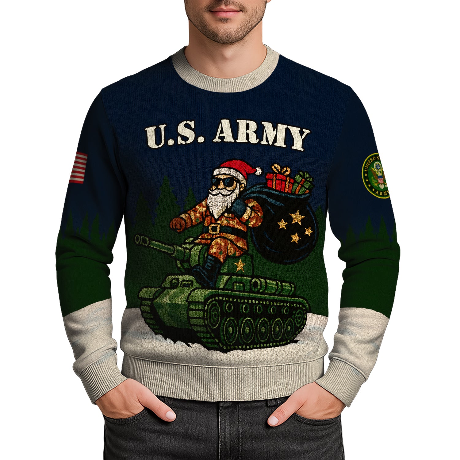 US Army Santa Tanker Ugly Christmas Sweater
