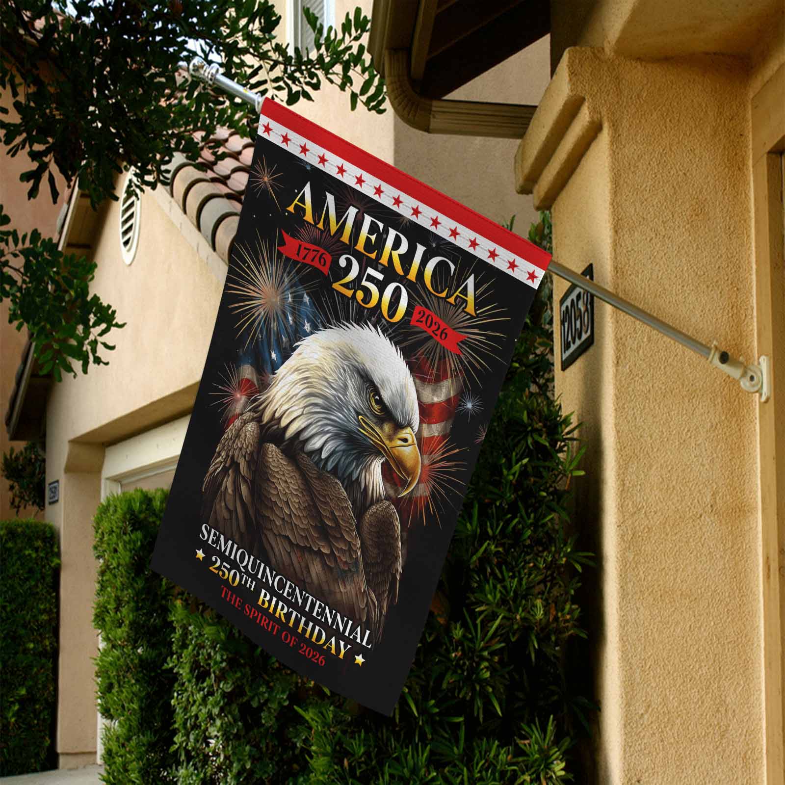 America 250 Semiquincentennial Garden Flag Patriotic Eagle Fireworks 1776-2026 Independence Decor