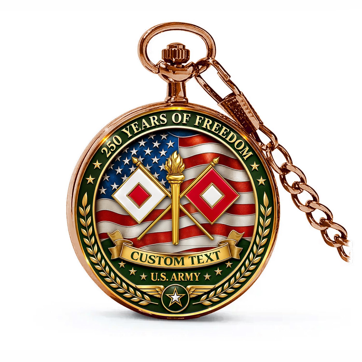 US Army 250th Anniversary Pocket Watch Custom Rank Name Veteran Gift