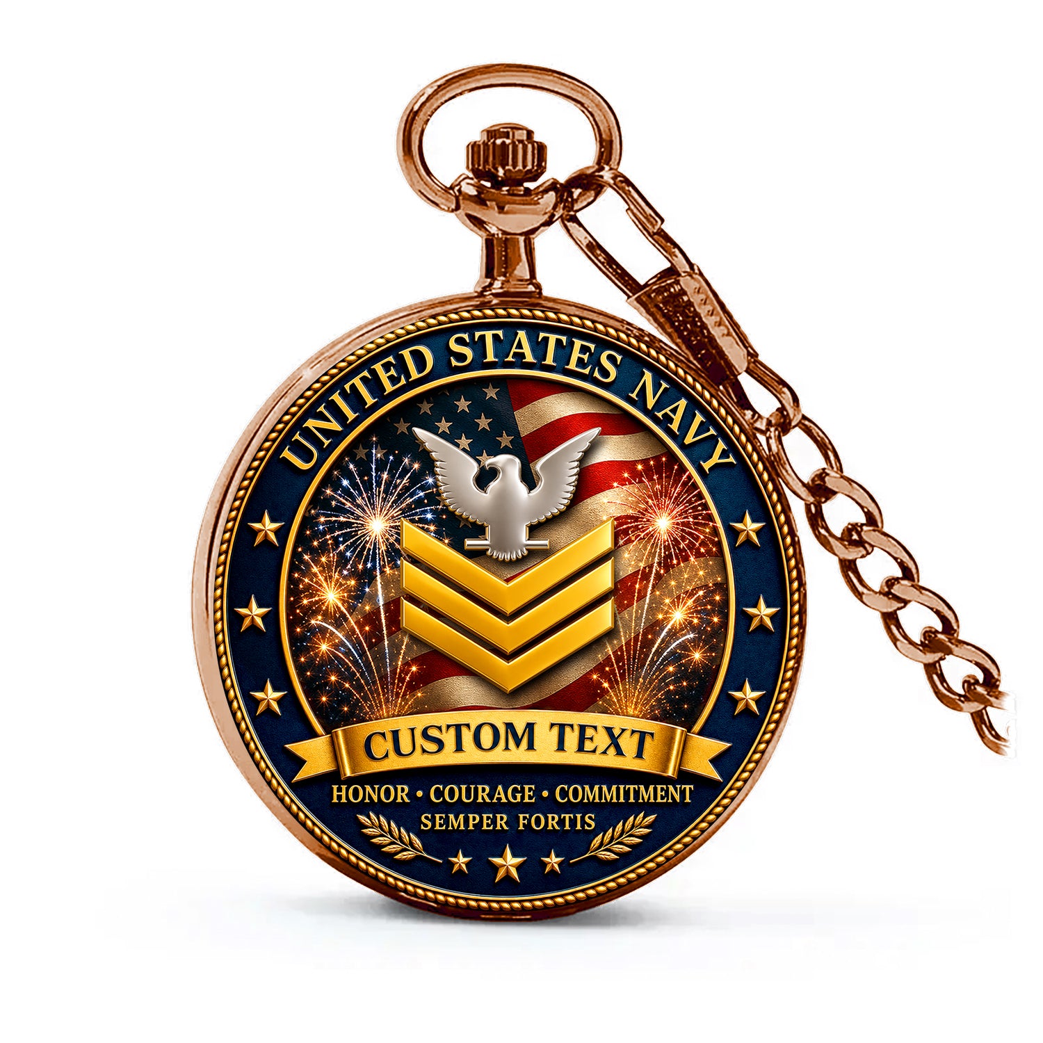Personalized US Navy Rank Pocket Watch Retirement Keepsake