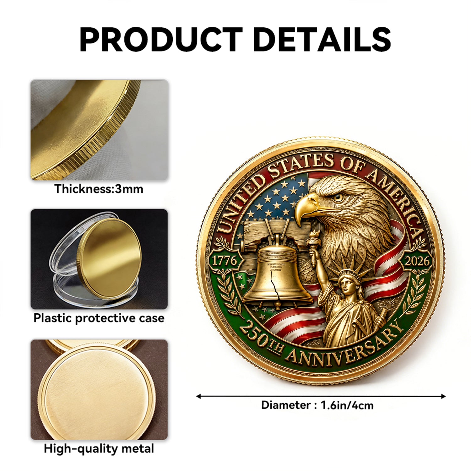 Personalized U.S. Army Rank Coin 1776-2026 Custom Text