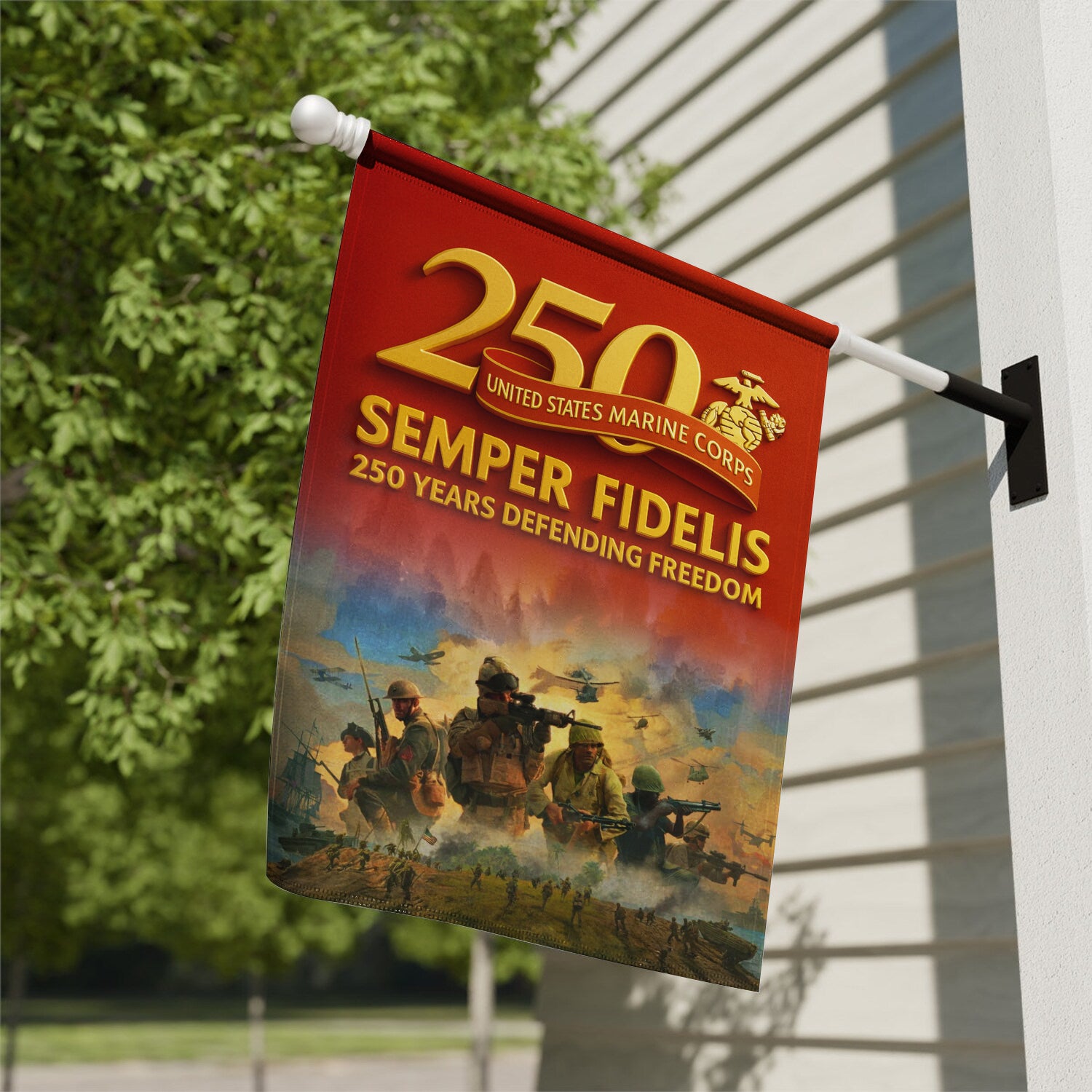 MARlNE Semper Fields 250 Years Defending Freedom House Flag 28" x 40" Twin-Side Printing