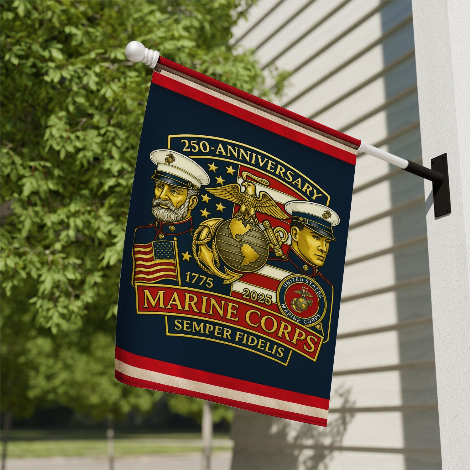 MARlNE 250th Anniversary House Flag 28" x 40" Twin-Side Printing