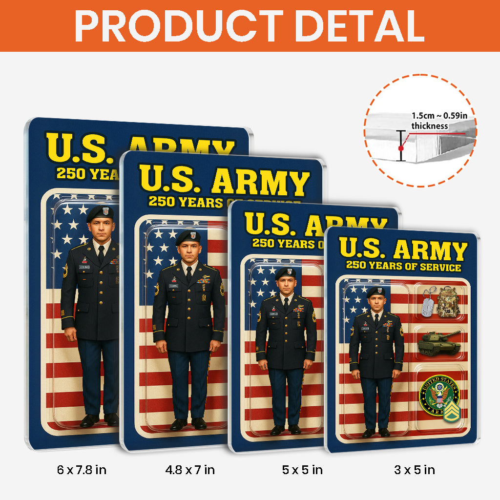 Personalized US Army 250th Years Of Service Custom Figure Acrylic Block