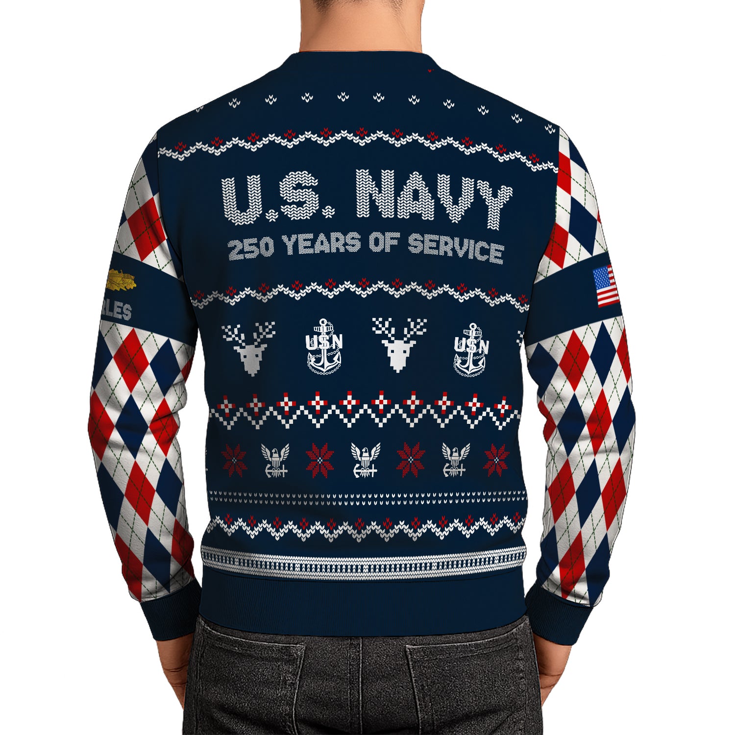 Custom Ranks And Text US Navy Ugly Christmas Sweater for Women Men JUST05