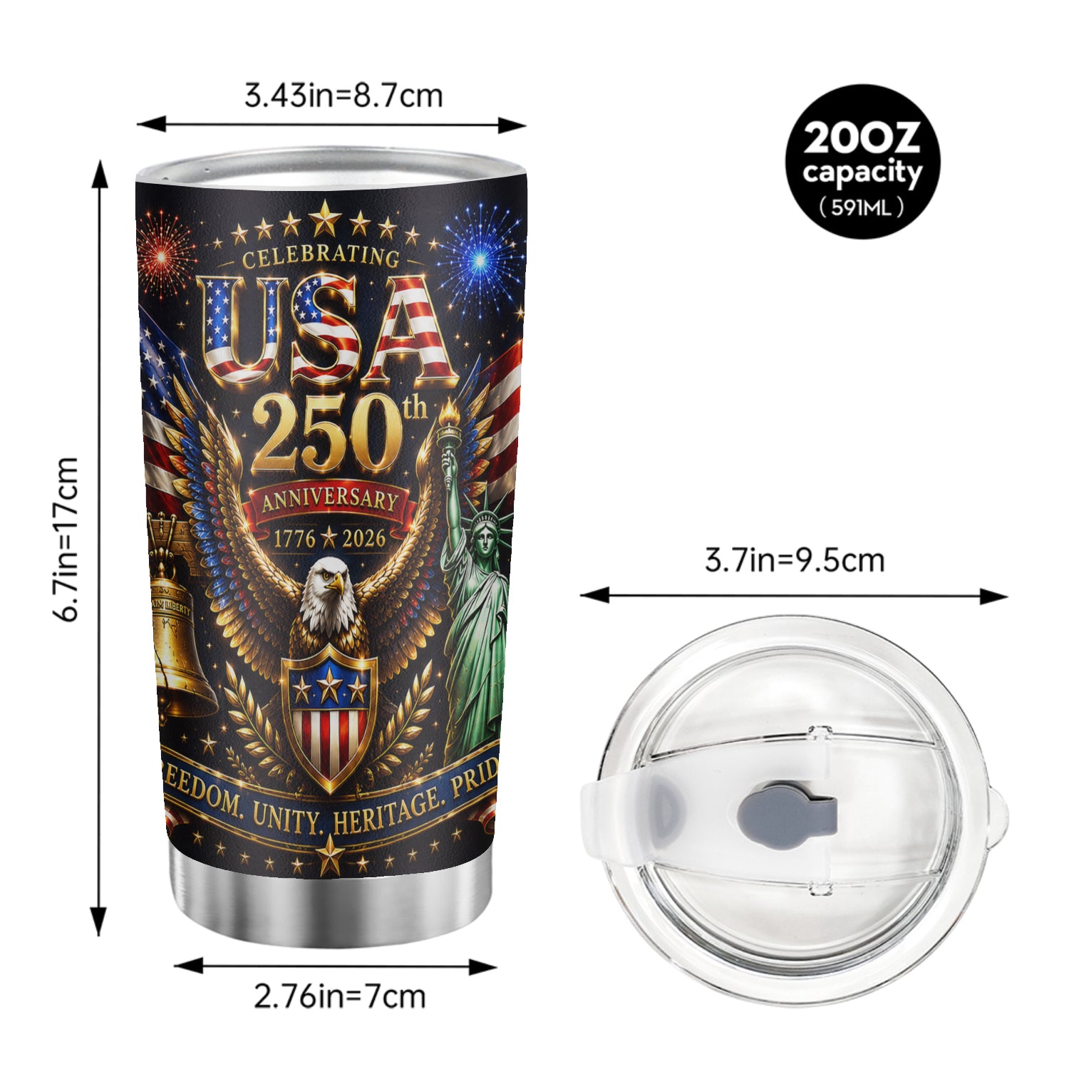 USA 250th Anniversary Eagle Liberty Bell 20oz Tumbler Gift