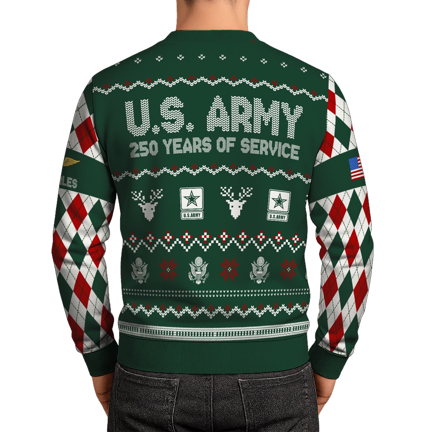 Custom Ranks And Text US Army Ugly Christmas Sweater for Women Men JUST05