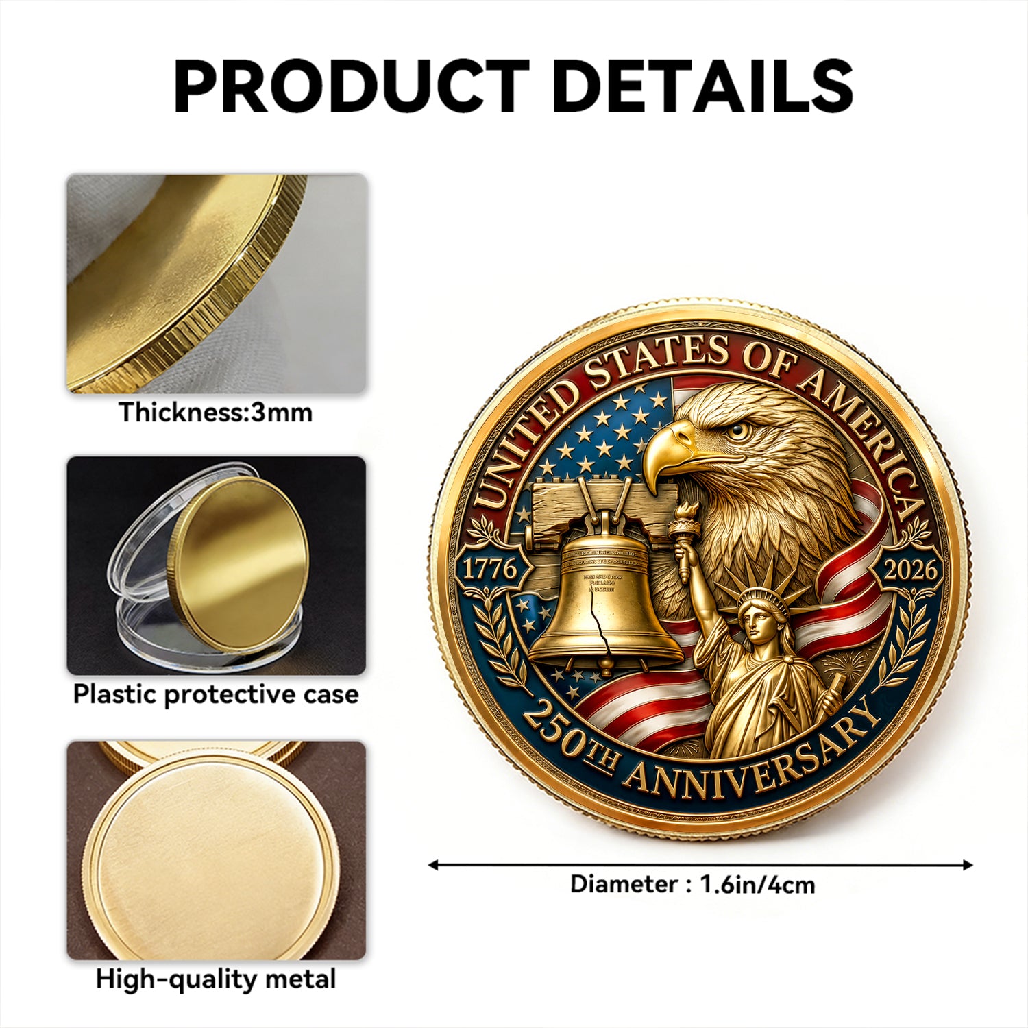 Custom USMC Challenge Coin 1776-2026 Marine Veteran Keepsake