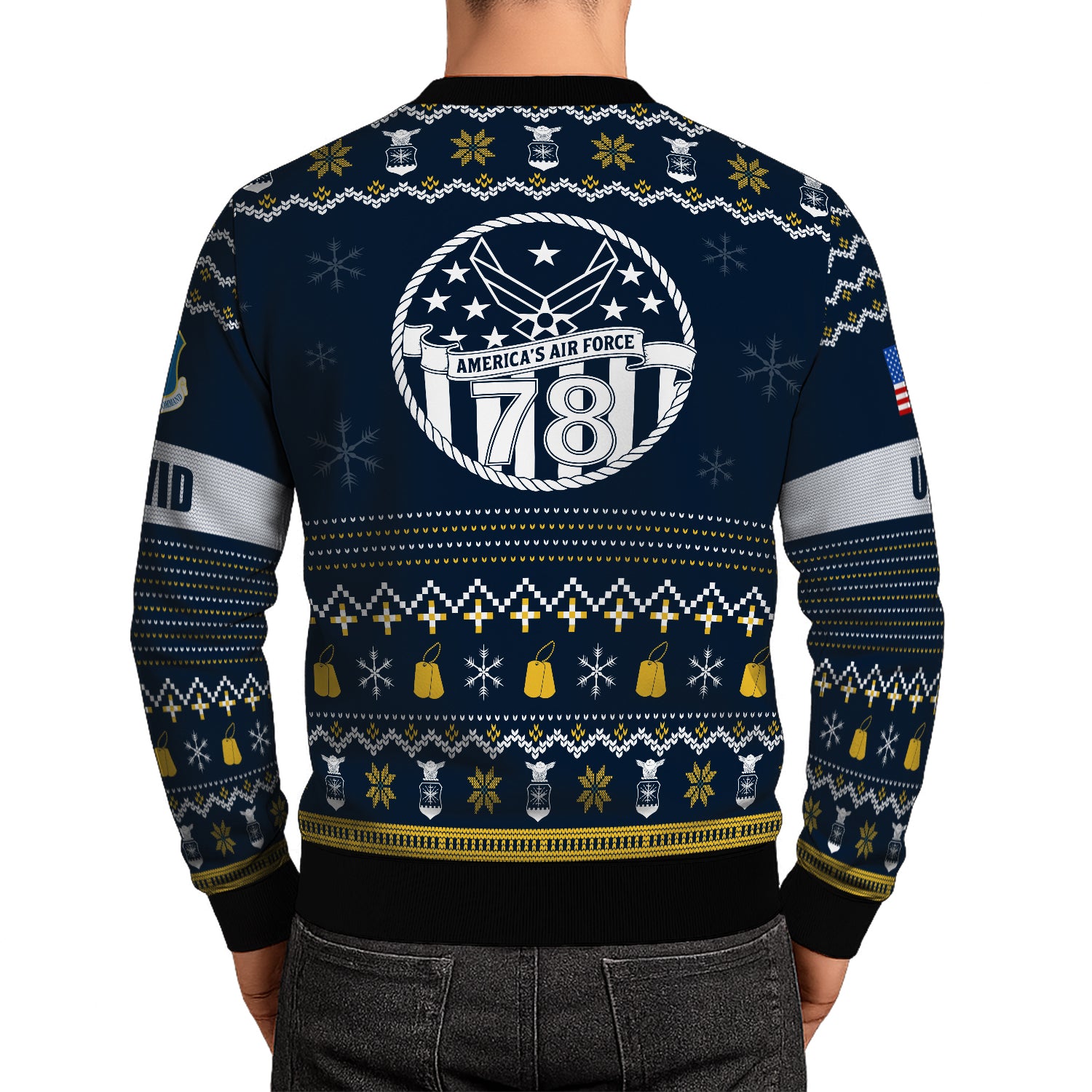 Custom Ranks And Text US Air Force Ugly Christmas Sweater for Women Men JUST04