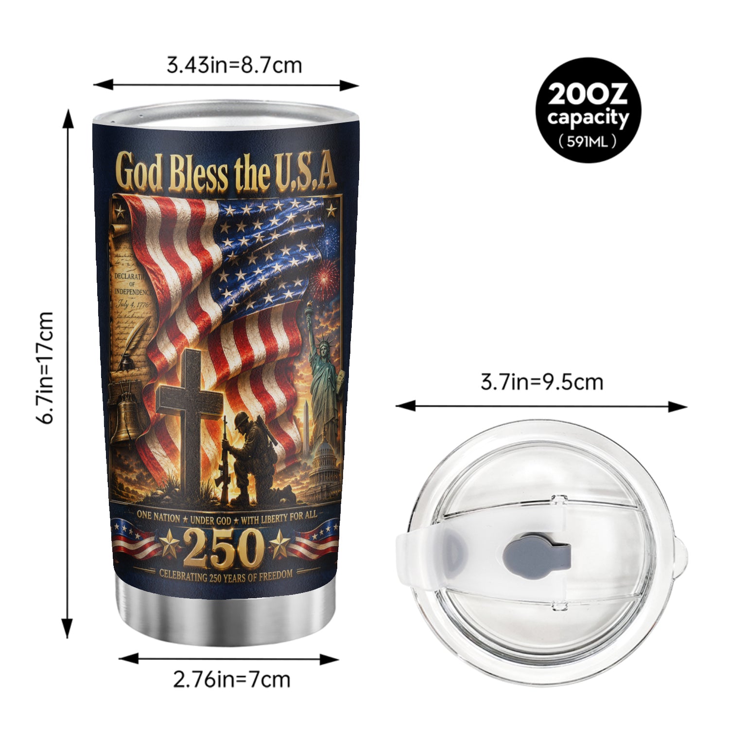 God Bless the USA 20oz Tumbler Patriotic Christian Veteran Gift