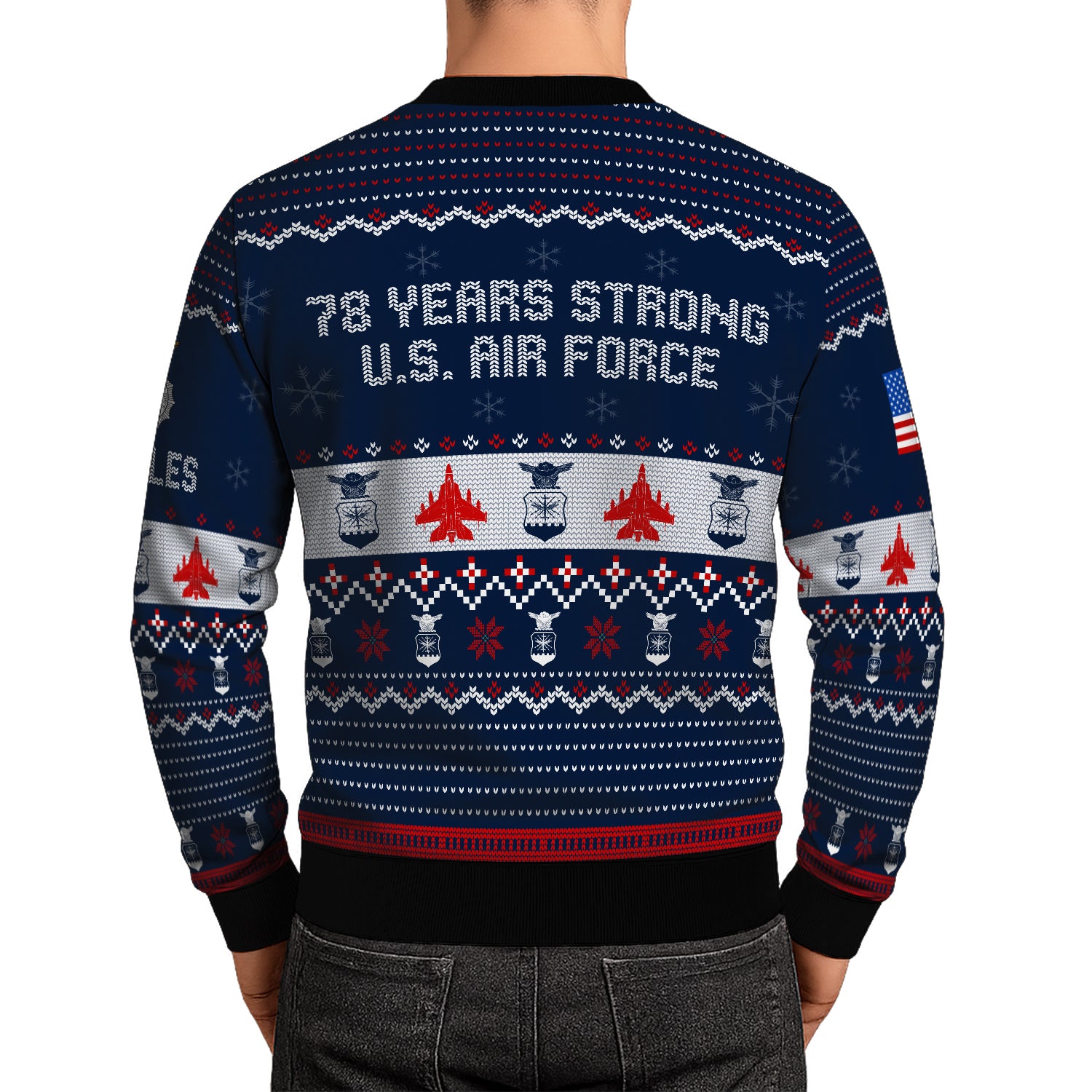 Custom Ranks And Text US Air Force Ugly Christmas Sweater for Women Men JUST03