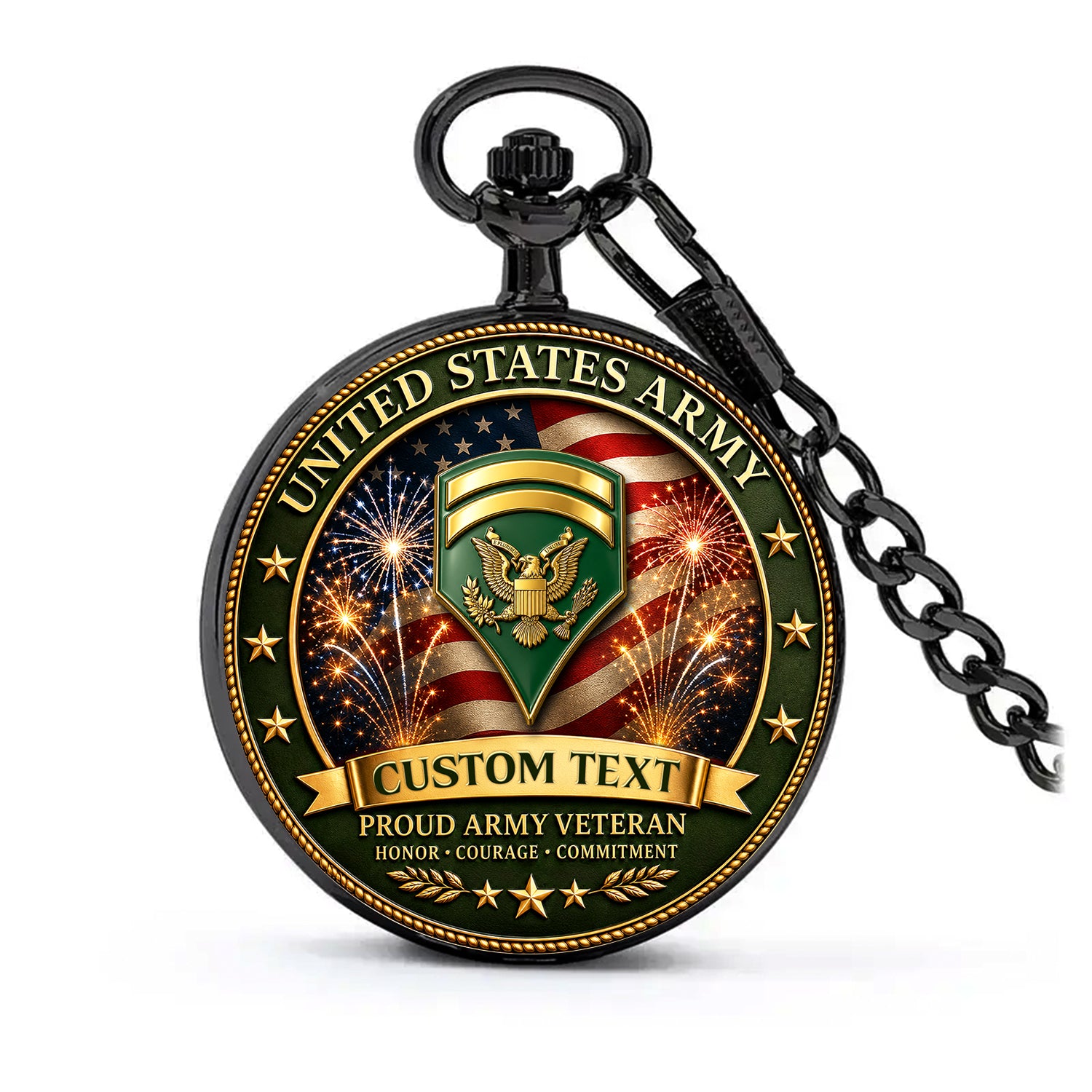 US Army Veteran Pocket Watch Personalized Name Rank 1775-2025 Gift