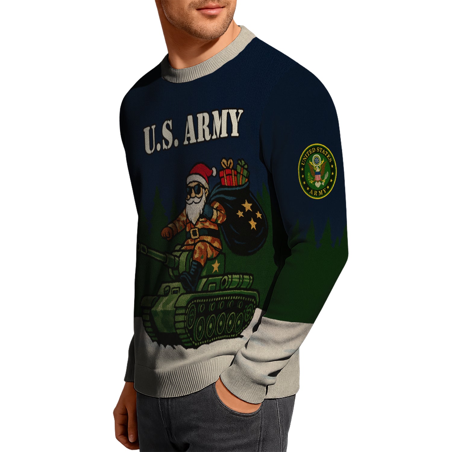 US Army Santa Tanker Ugly Christmas Sweater