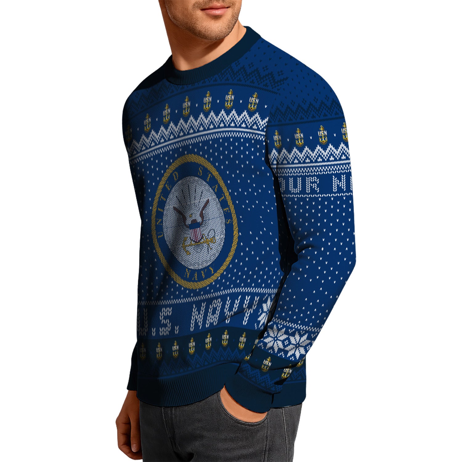 Custom Ranks And Text US Navy Ugly Christmas Sweater for Women Men TUST04