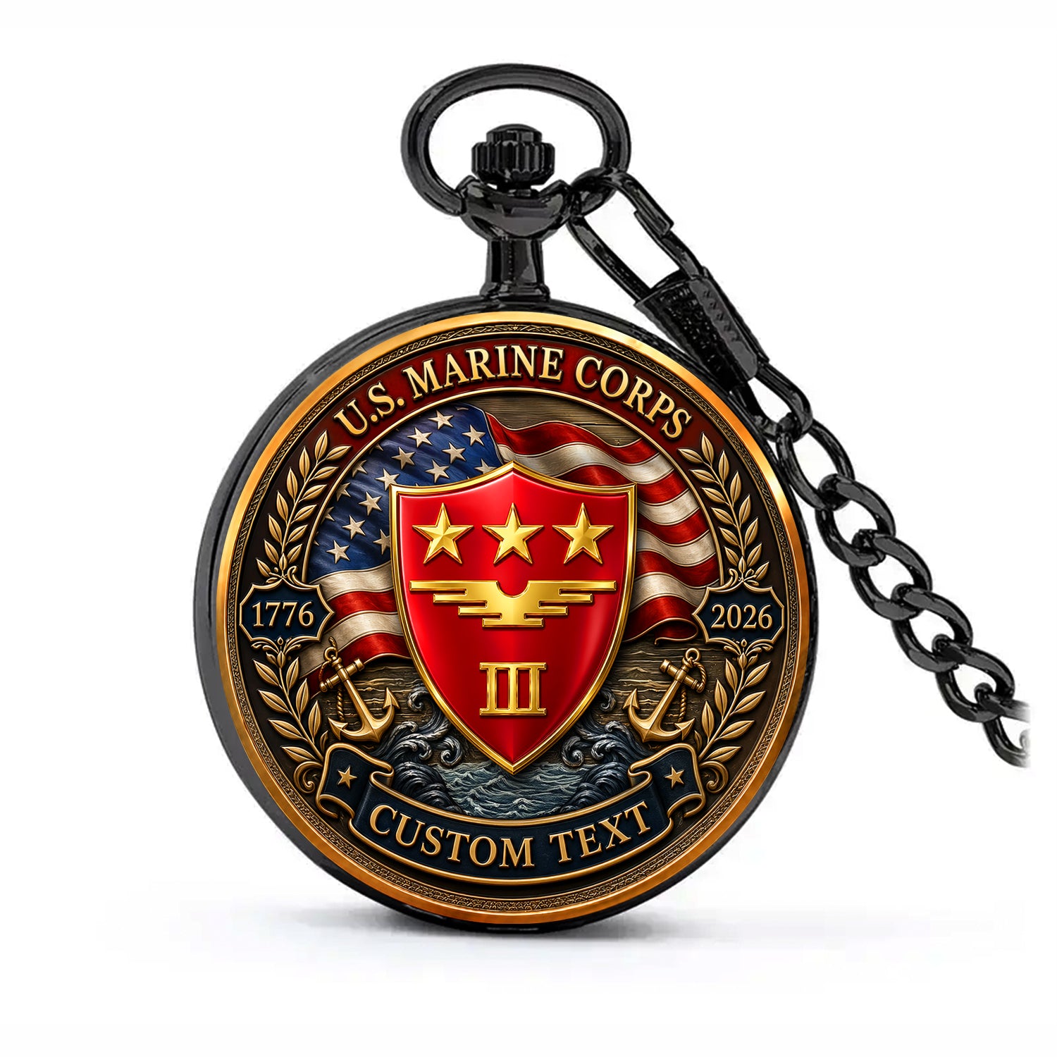 Custom Marine Veteran Pocket Watch Personalized Rank