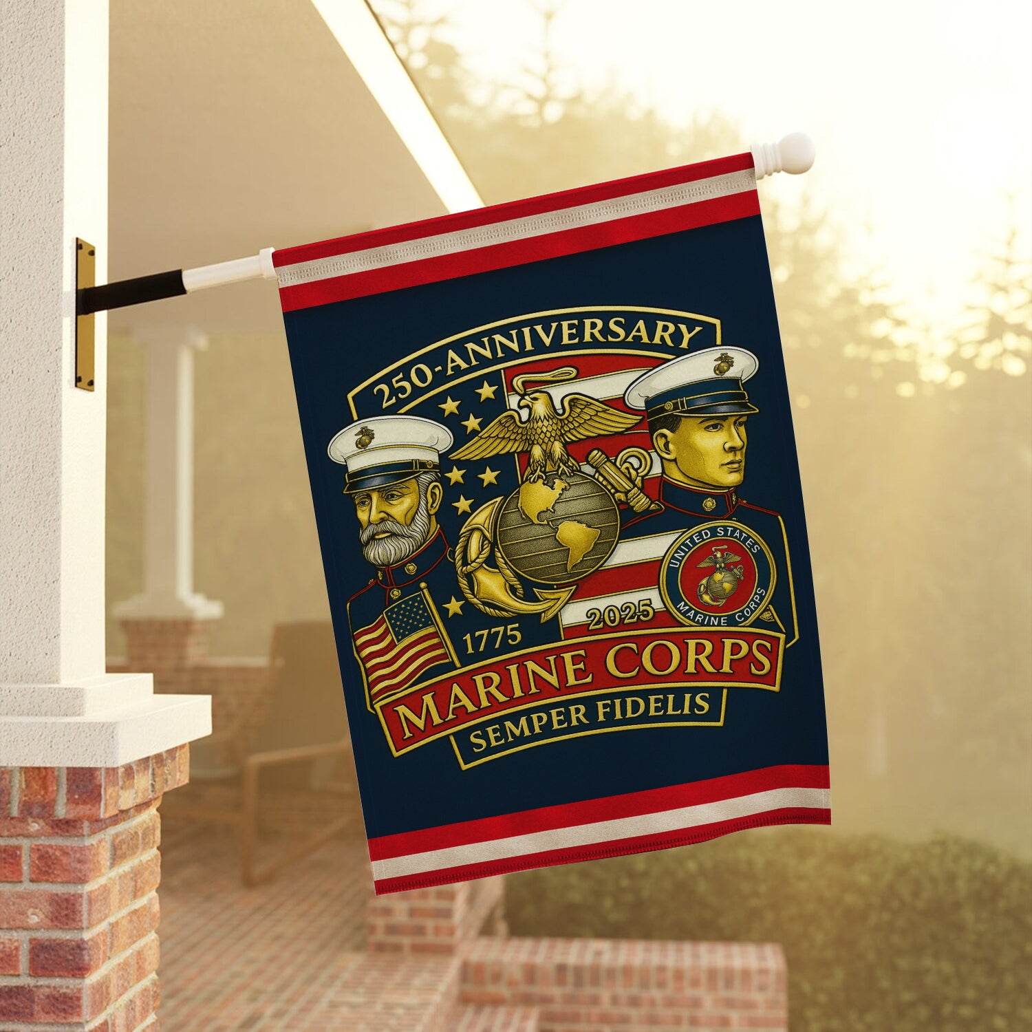 MARlNE 250th Anniversary House Flag 28" x 40" Twin-Side Printing