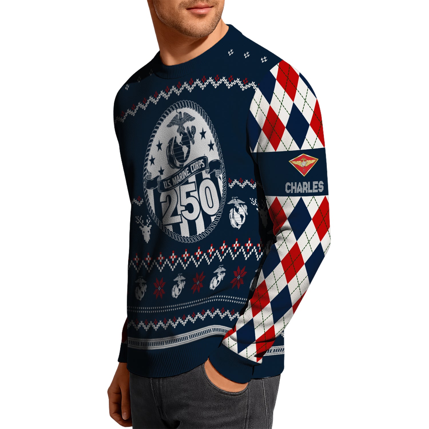 Custom Ranks And Text USMC Ugly Christmas Sweater for Women Men JUST05