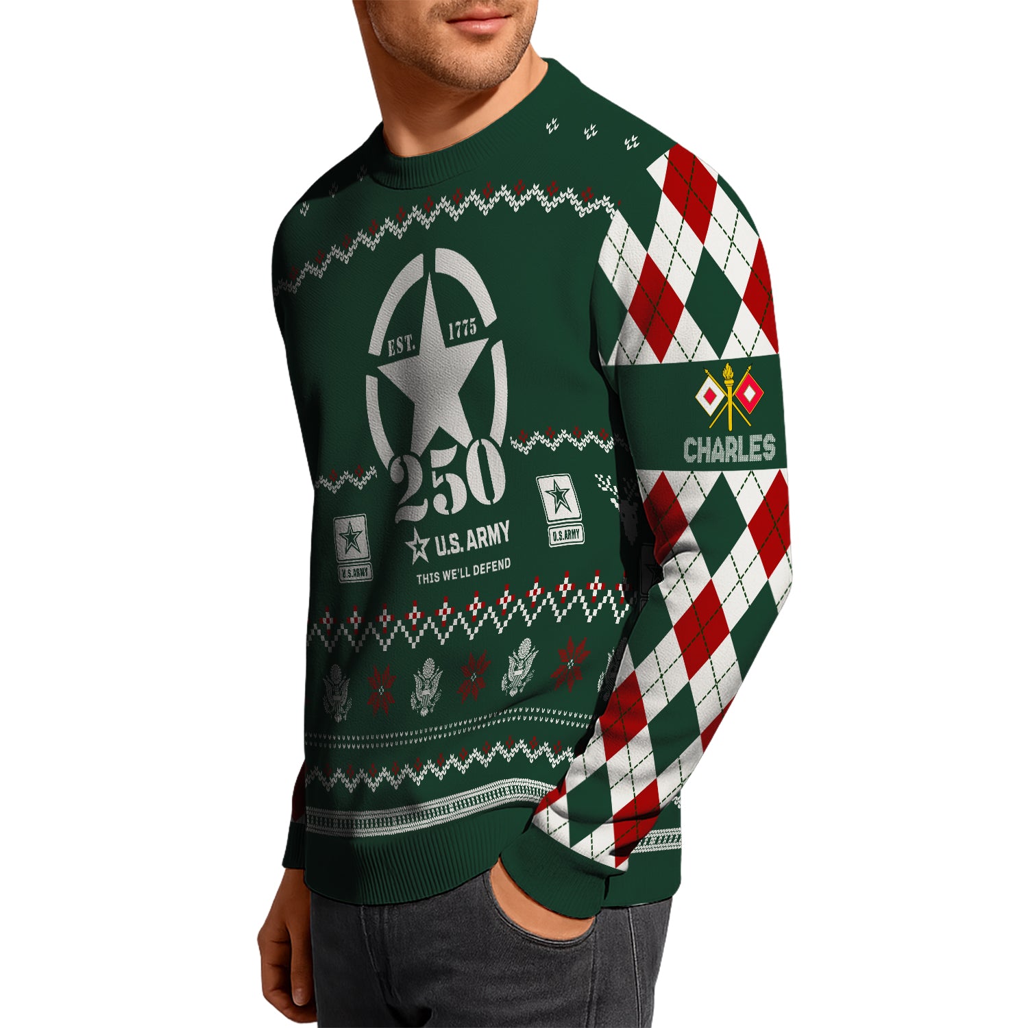 Custom Ranks And Text US Army Ugly Christmas Sweater for Women Men JUST05