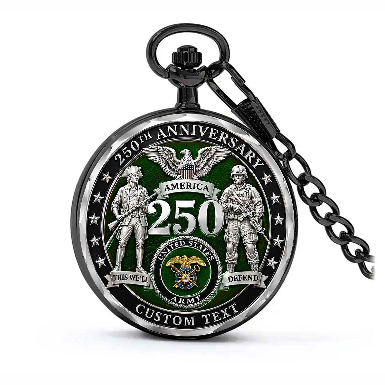 Personalized US Army Pocket Watch 250 Years Custom Text Military Gift
