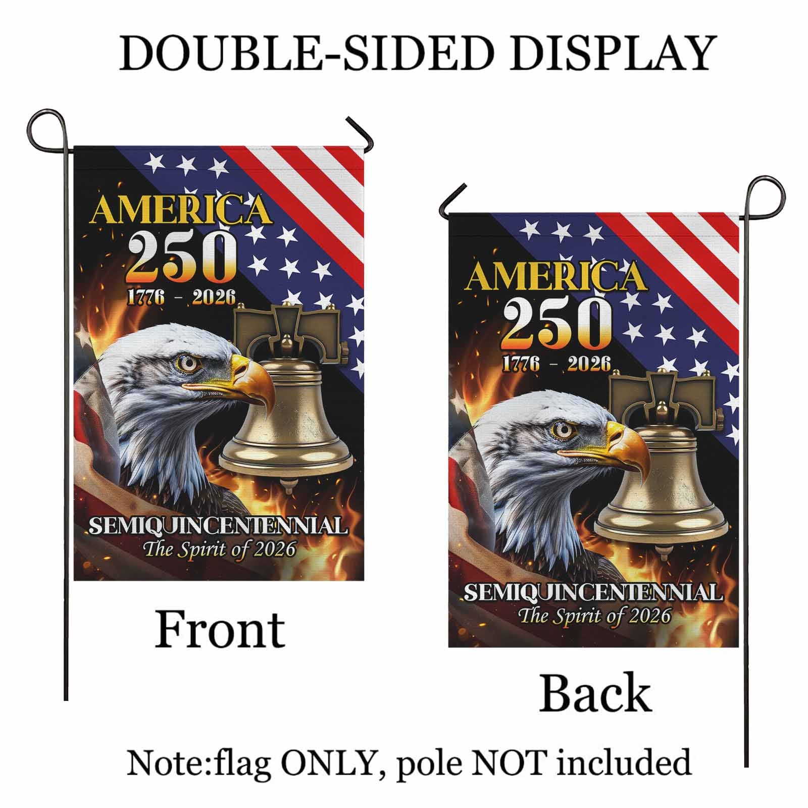 America 250 Semiquincentennial Garden Flag Patriotic Eagle Liberty Bell USA 1776-2026 Decor